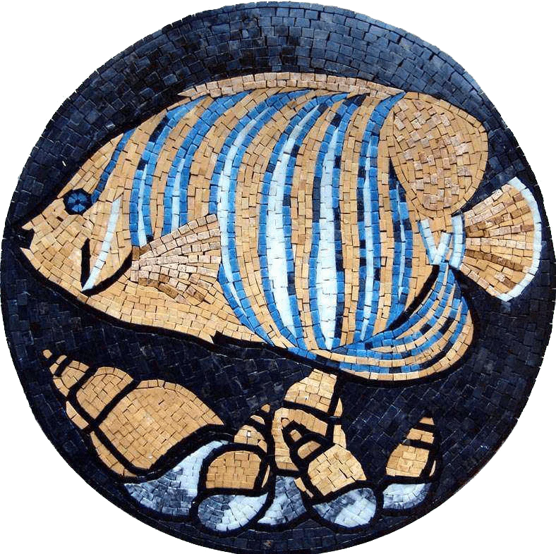 Exotic Angelfish - Marble Mosaic Circular Fish - Mesh Backing