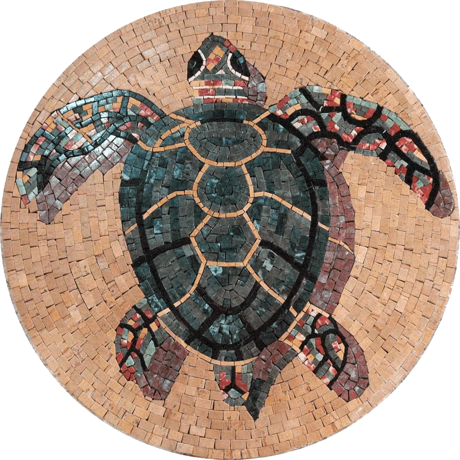 Enchanting Sea Turtle - Marble Mosaic Vibrant Nature Mural - Mesh Backing