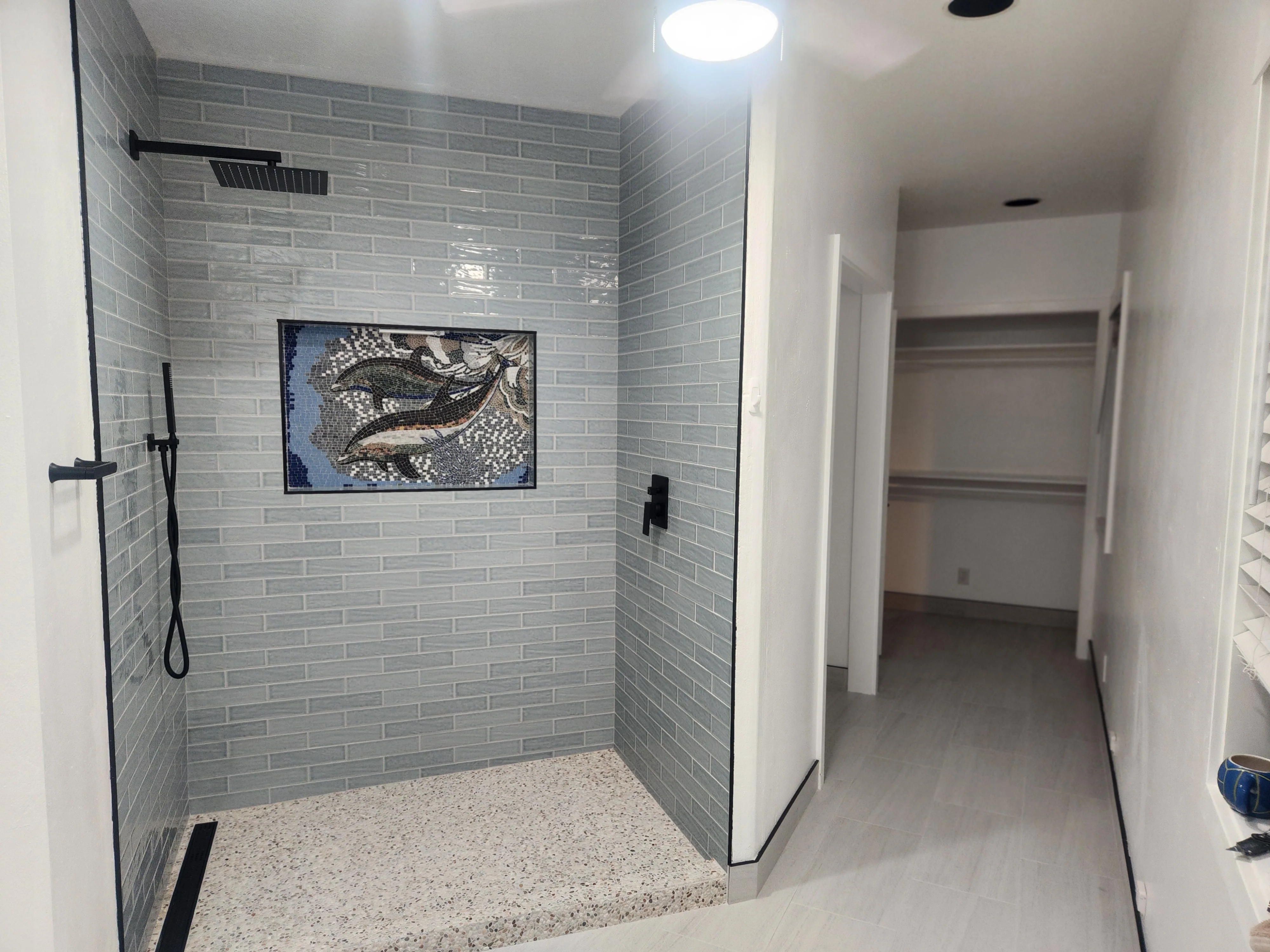 Enriched Subject - Marble Mosaic Ocean Dolphins Art Luxury Handcrafted Decor - Mesh Backing - Image 2
