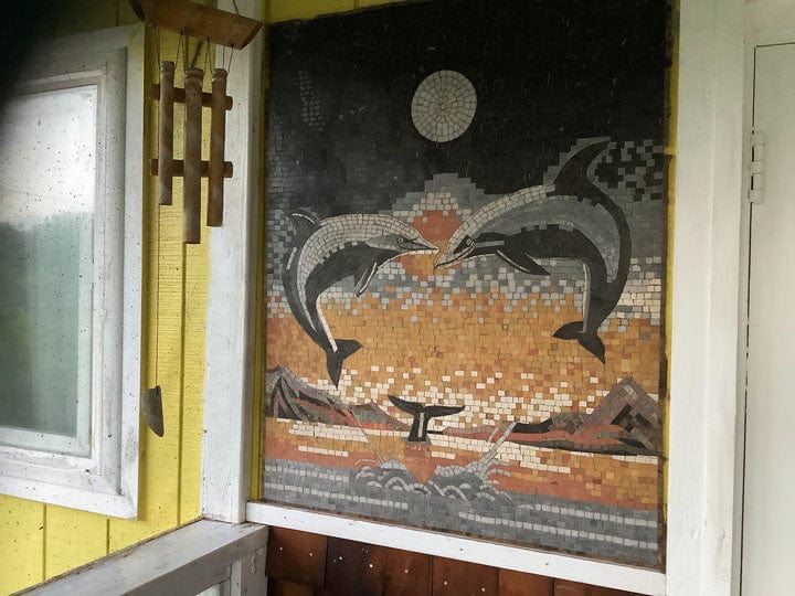 Mediterranean Shield - Marble Mosaic Enchanting Moonlight Dolphins Imagery - Mesh Backing - Image 3
