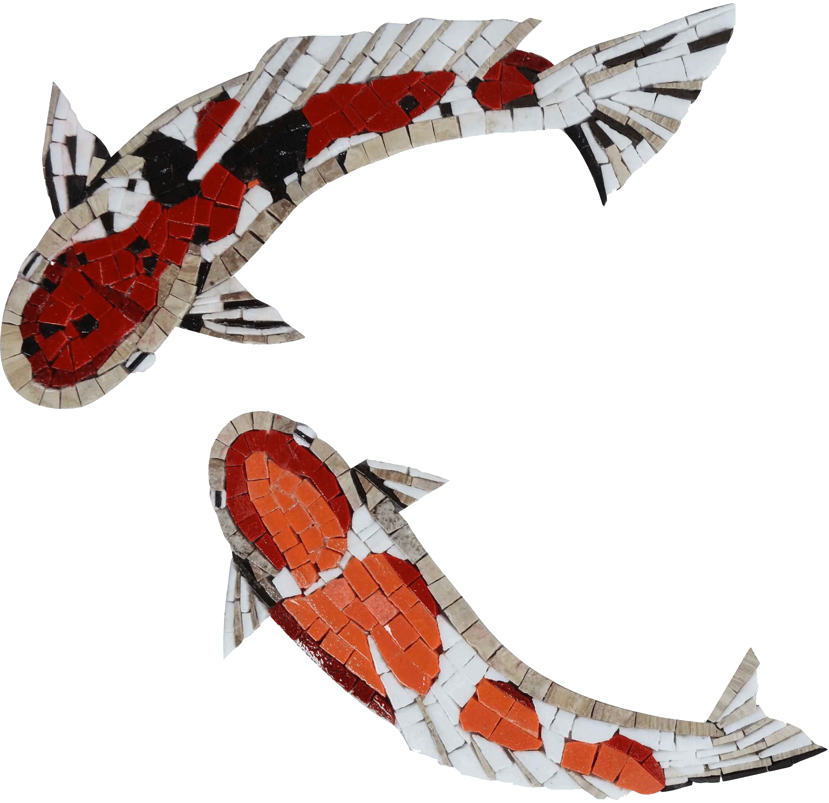 Koi Fish Pair - Flower Mosaic Art Luxury Handcrafted Stone Decor - Mesh Backing