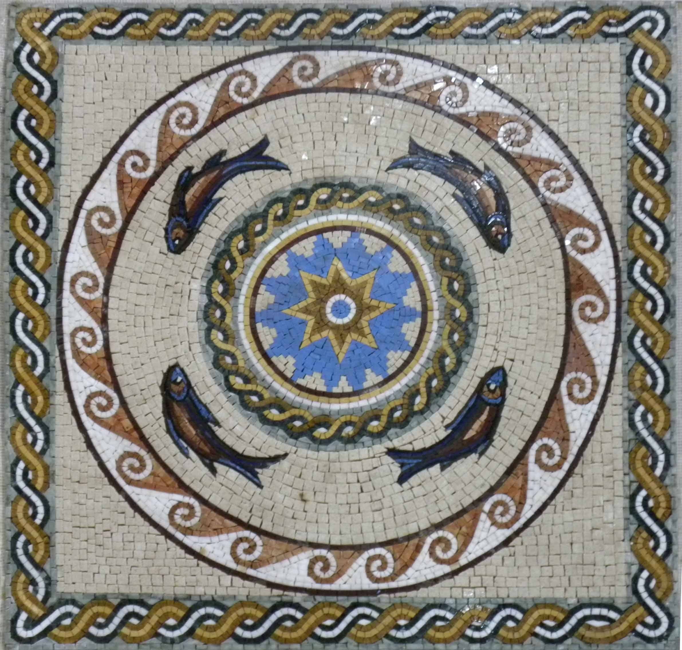 Swimming Fish - Marble Mosaic Handmade Decorative - Mesh Backing
