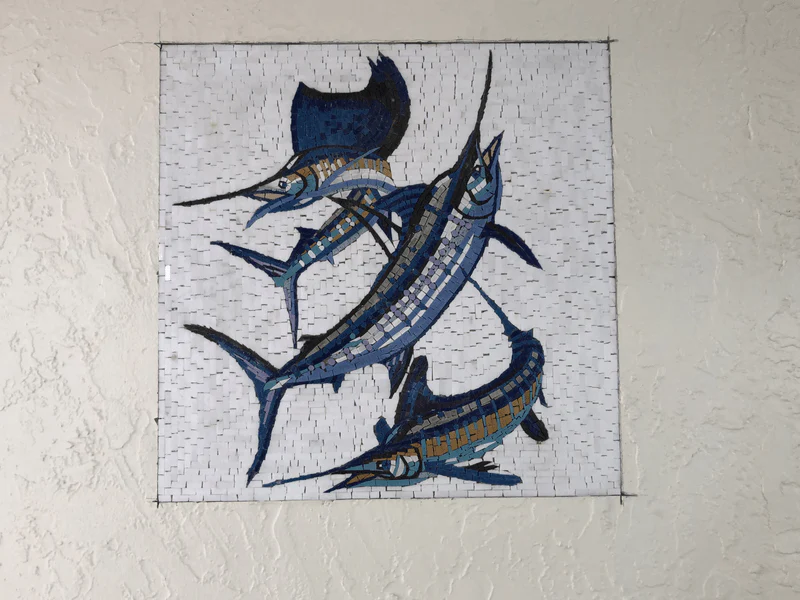 Swordfish Design Art - Shower Niche Mosaic Luxury Handcrafted Natural Stone - Mesh Backing - Image 2