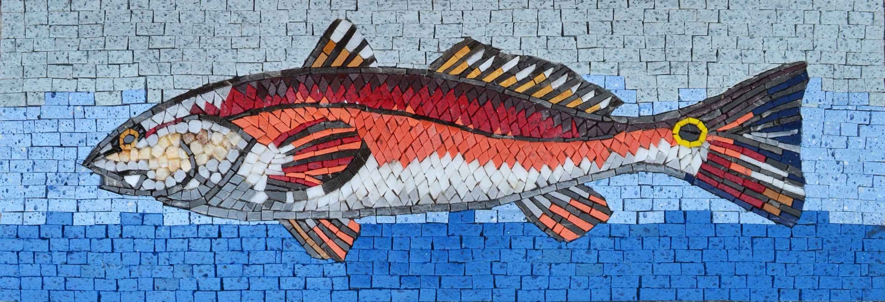 Vibrant Fish - Marble Mosaic Jumping Mullet Art - Mesh Backing