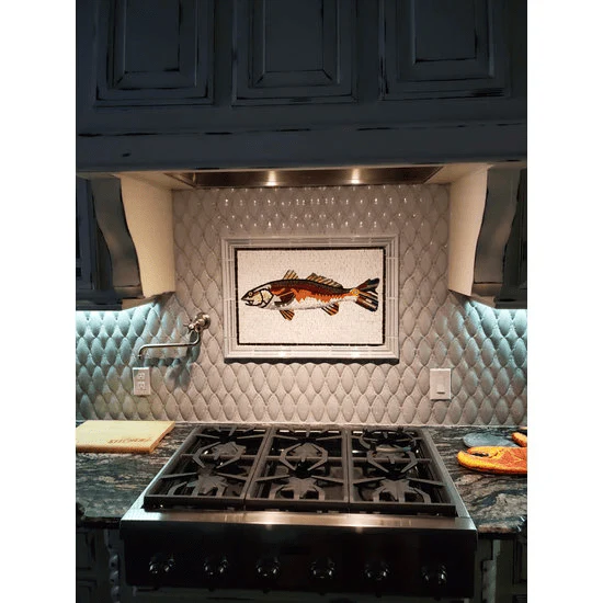 Enriched Subject Jumping Mullet - Marble Mosaic Art Luxury Handcrafted Natural Stone - Mesh Backing - Image 2