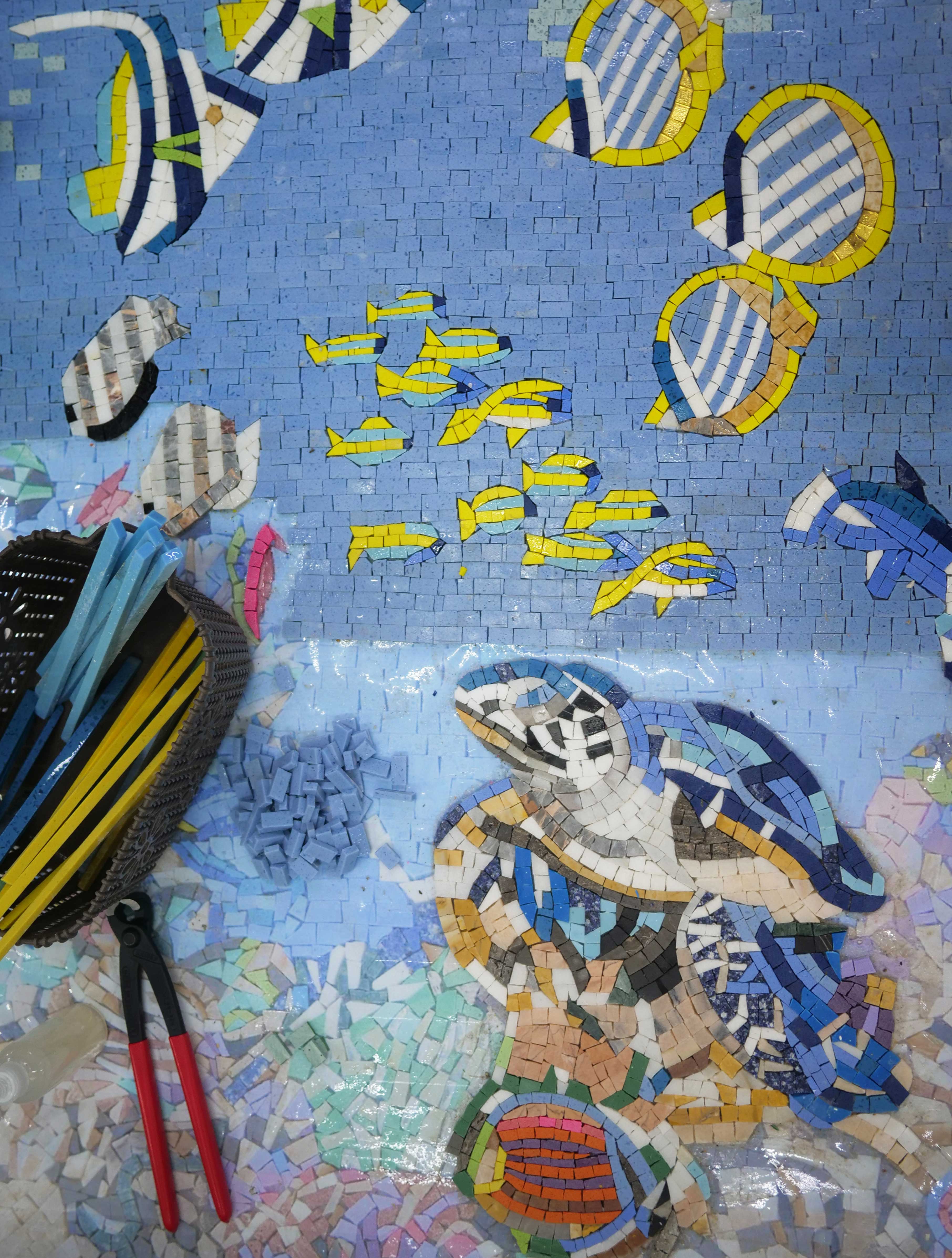 Enriched Reef Scene - Marble Mosaic Coastal Beach - Mesh Backing - Image 3