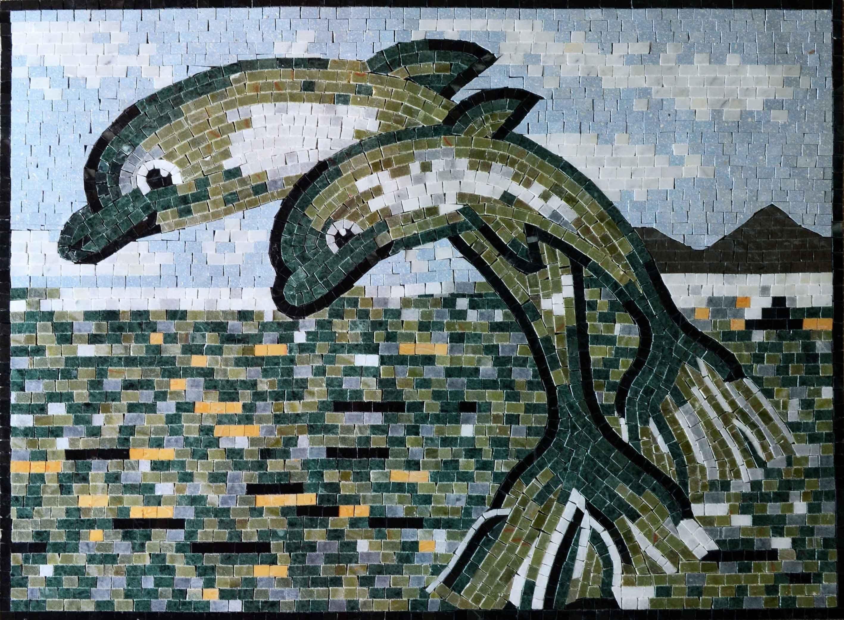 Dolphin Duo - Sun Mosaic Artwork - Mesh Backing