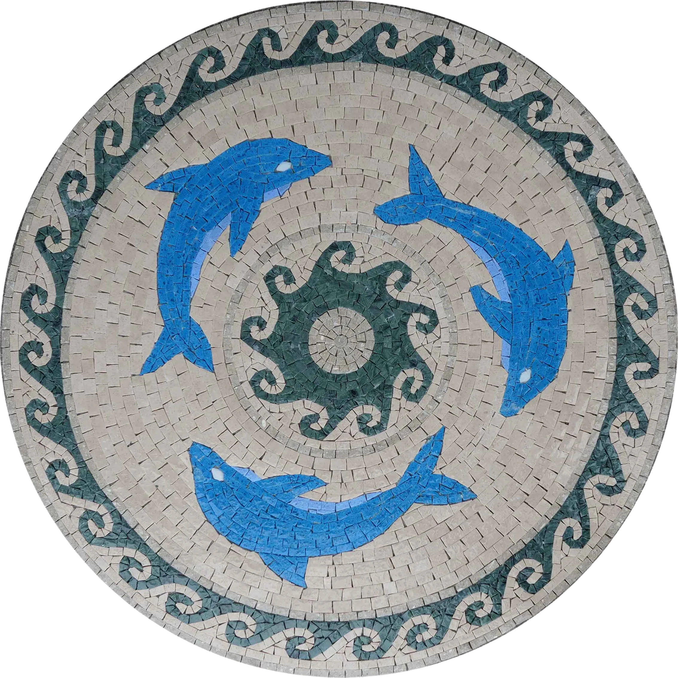 Geometric Swimming Dolphins - Arabesque Mosaic Artwork - Mesh Backing