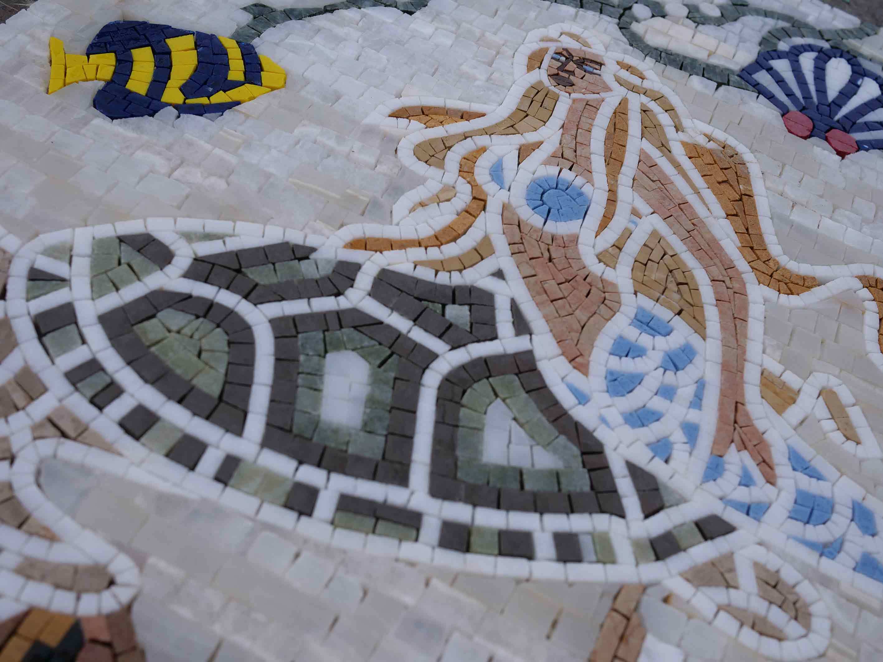Mermaid Turtle Scene - Mosaic Kitchen Backsplash Tile Art - Mesh Backing - Image 2
