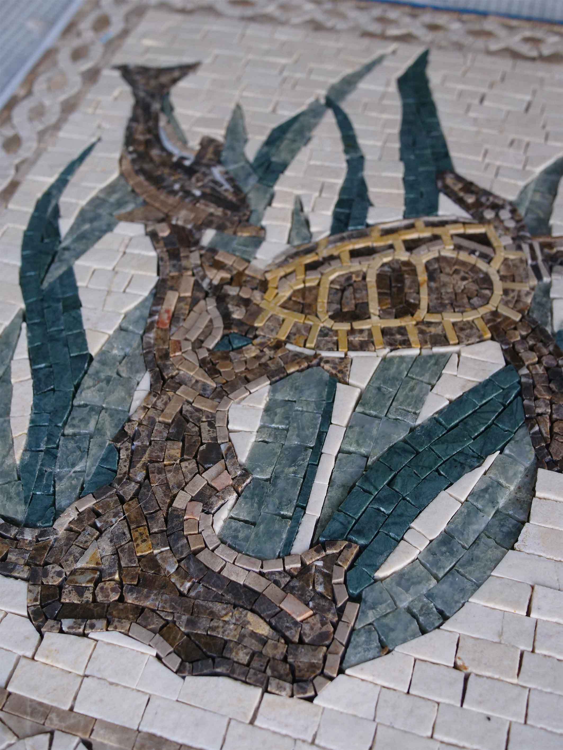 Dolphin Turtle Scene - Marble Mosaic Tile Patterns Nautical - Mesh Backing - Image 2