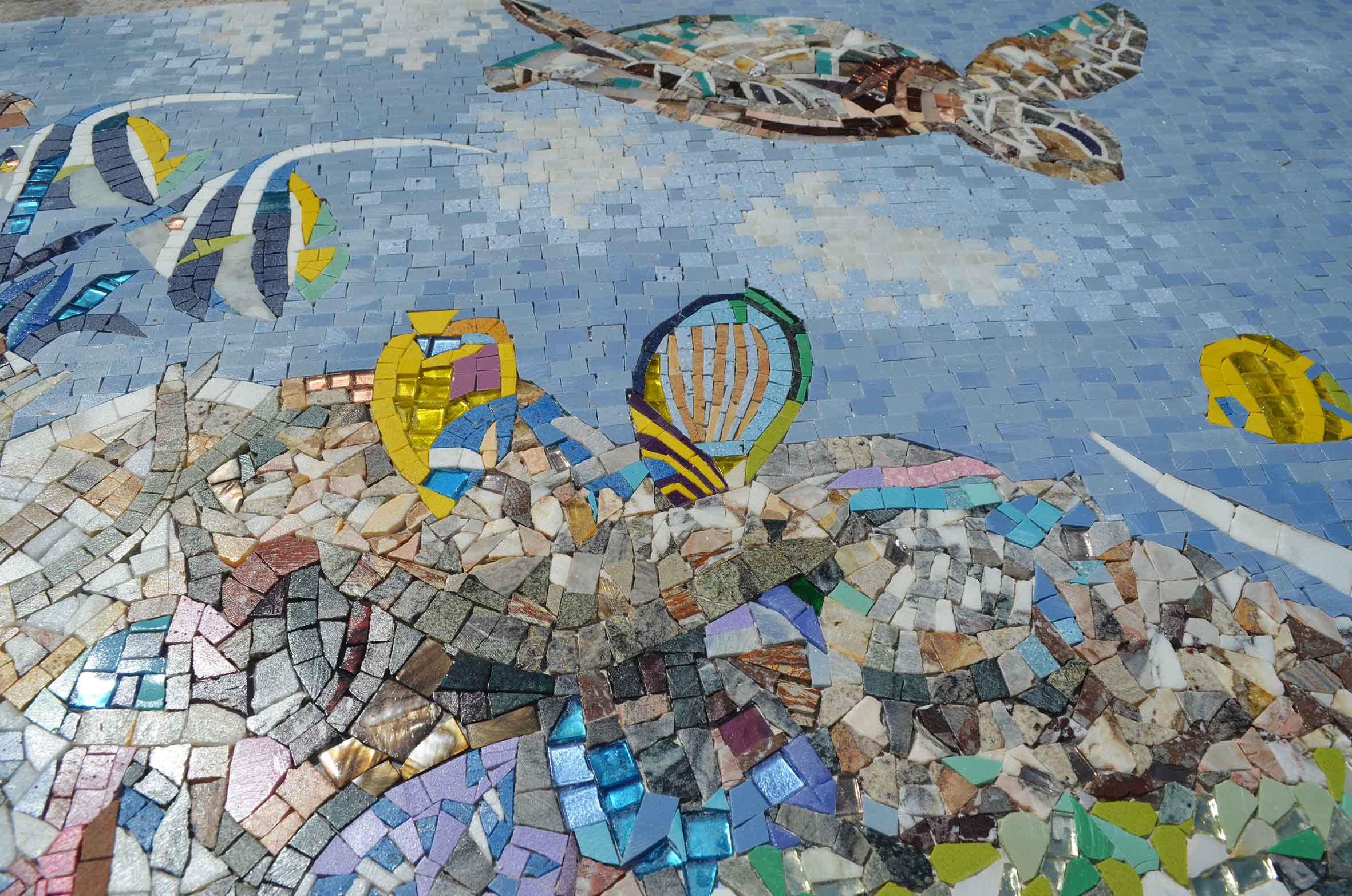 Geometric Reef Scene - Marble Mosaic Wall Art Outdoor Nautical - Mesh Backing - Image 3