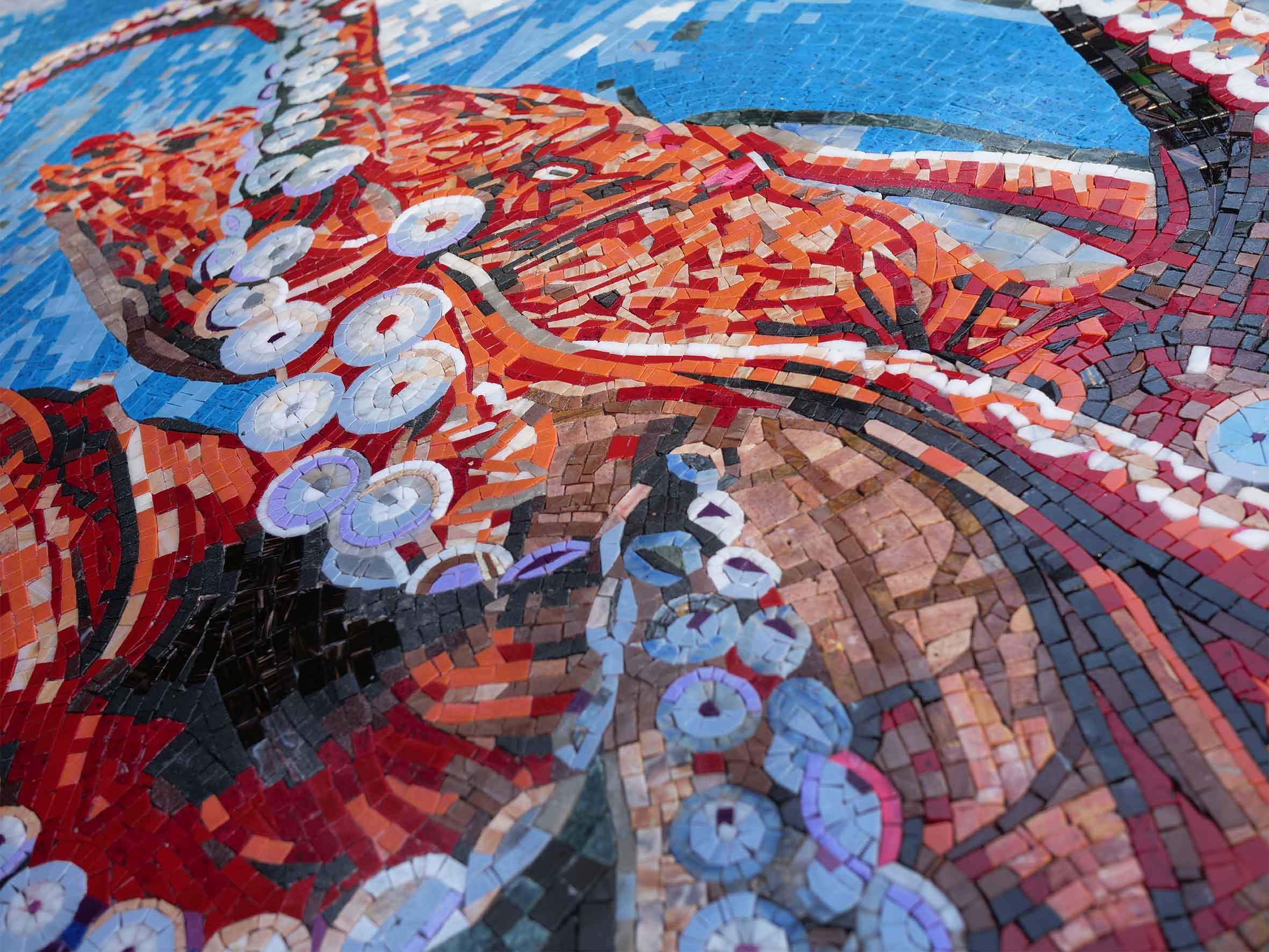 Octopus Action - Custom Mosaic Nautical Art - Mesh Backing - Image 2