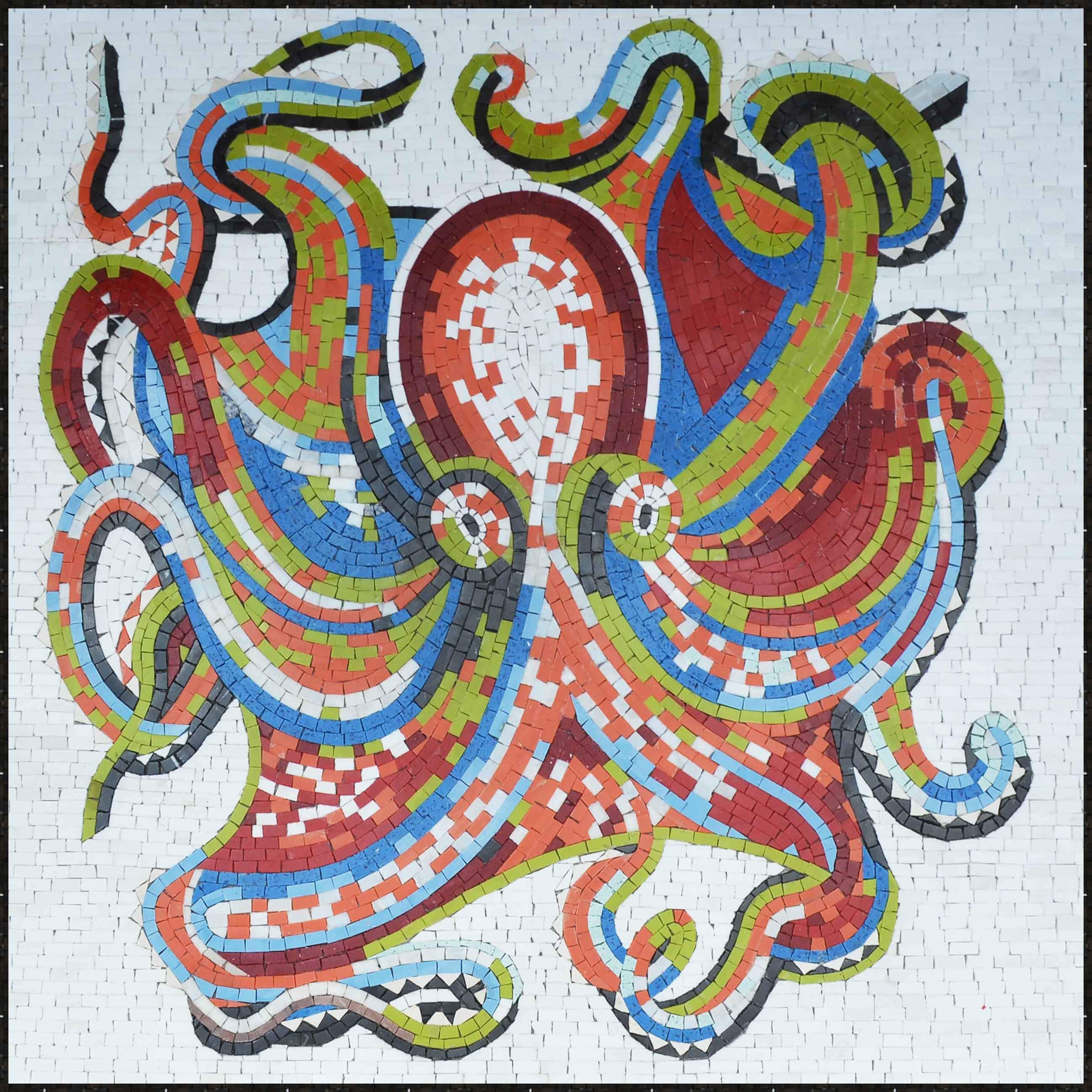 Geometric Octopus Figure - Marble Greek Mosaic Art - Mesh Backing