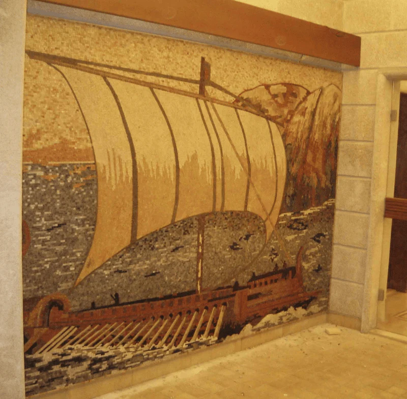 Ship - Marble Mosaic Wall Decor Phoenician - Mesh Backing - Image 2