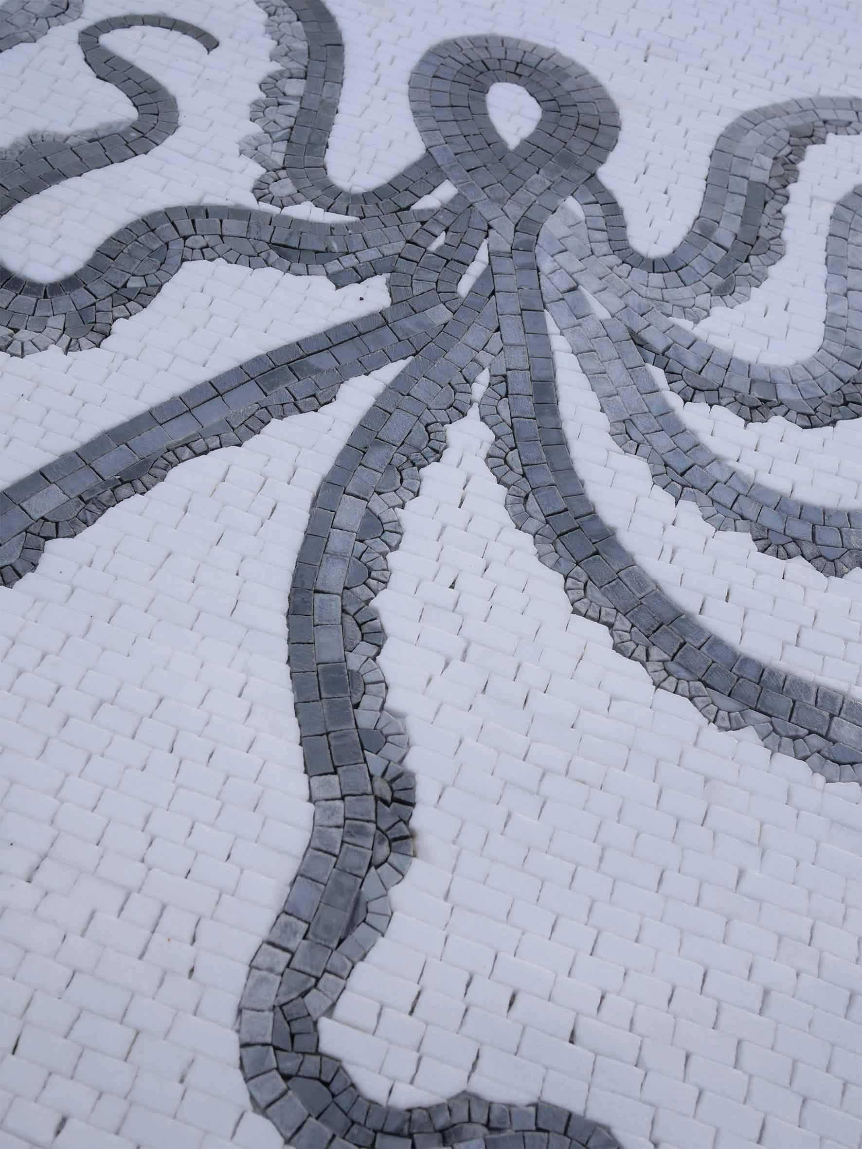 Octopus Figure - Marble Luxury Home Decor Mosaic Scale Wall Art - Mesh Backing - Image 2