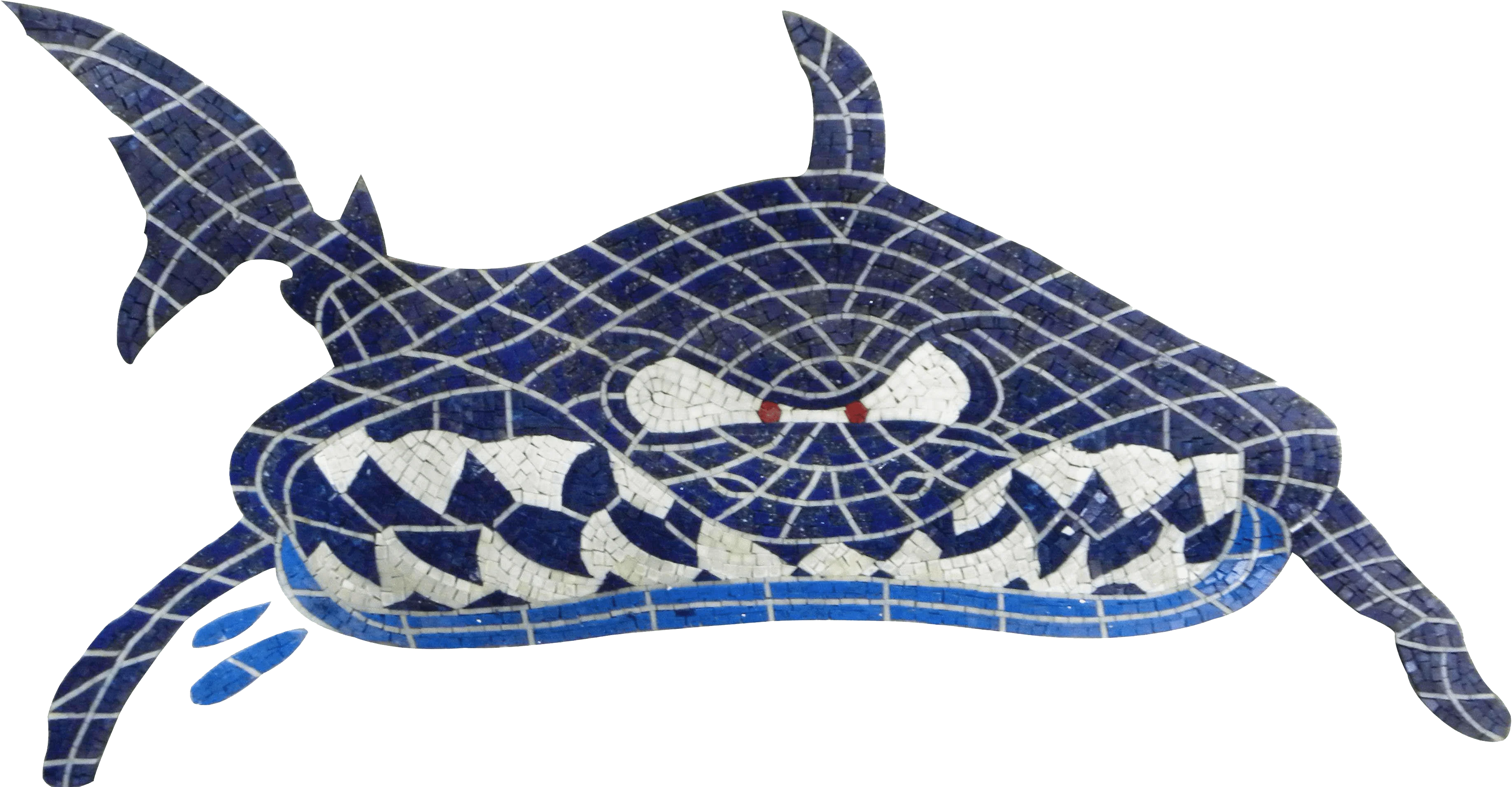 Enraged Shark Portrait - Marble Mosaic Art - Mesh Backing