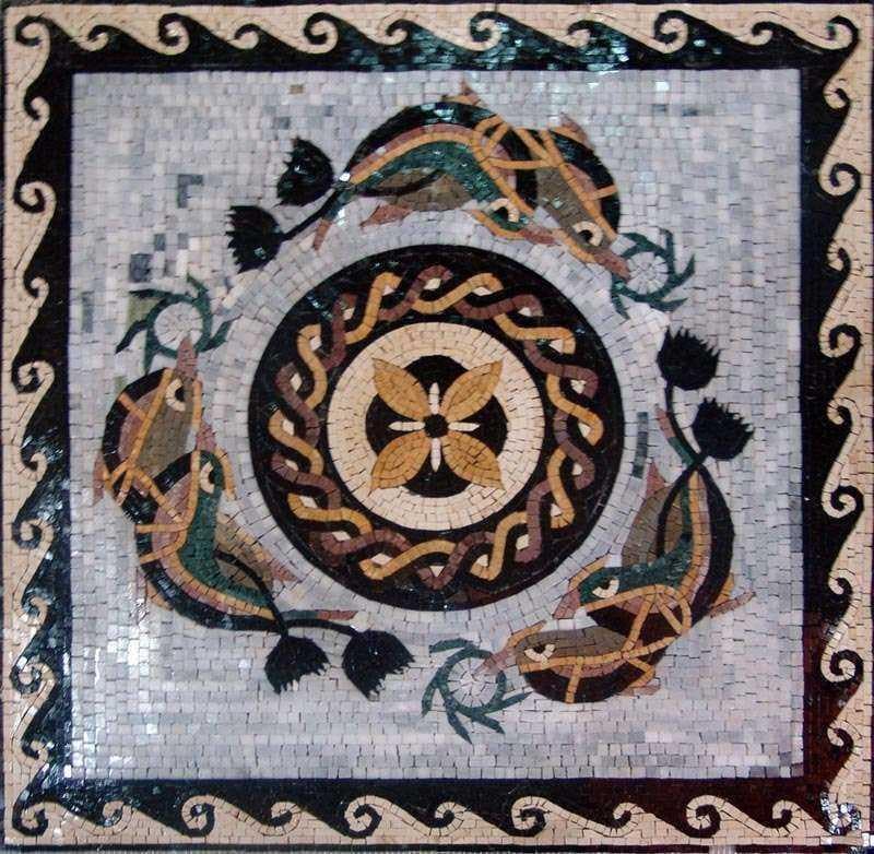 Enchanting Fish Trio - Marble Mosaic Splashy Art - Mesh Backing