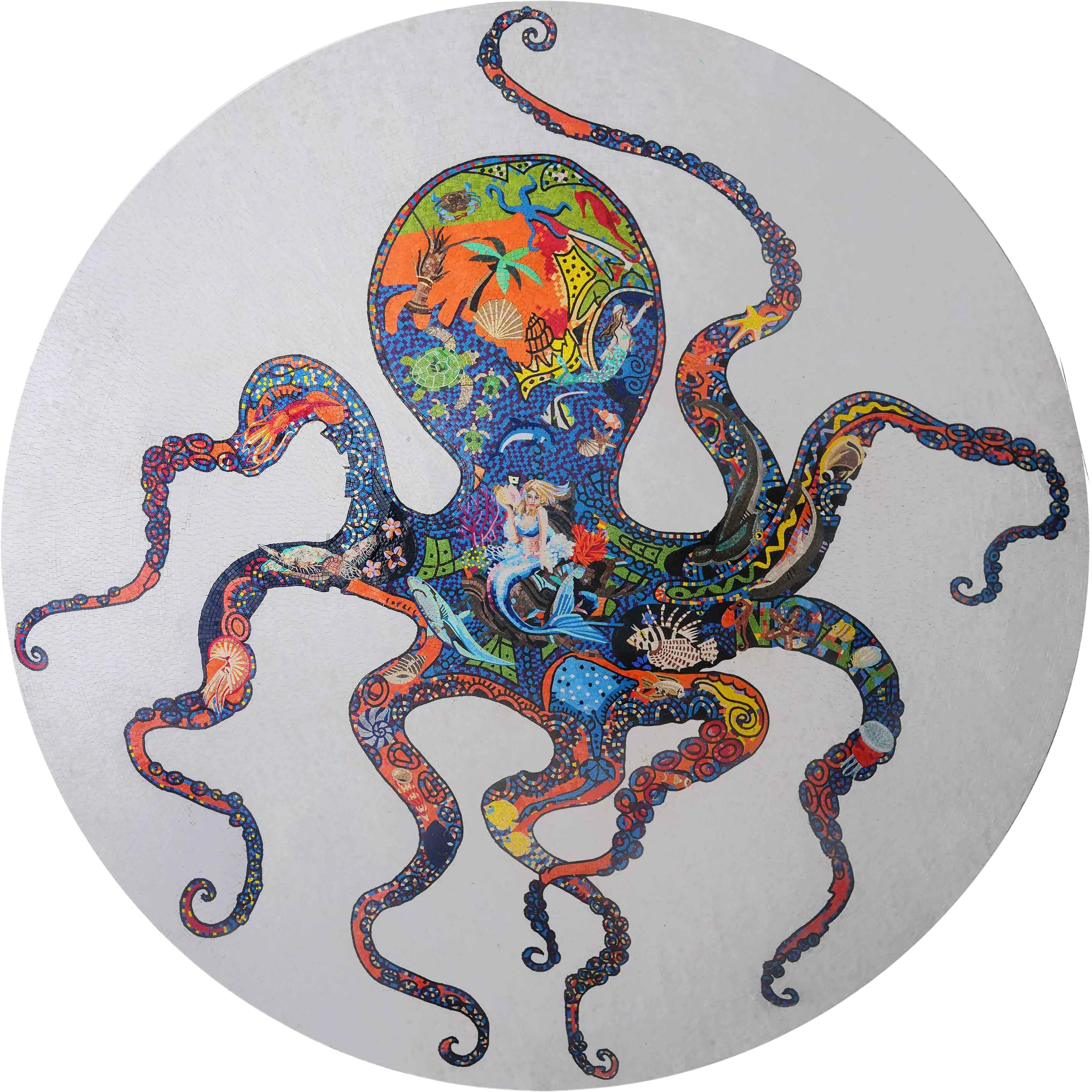 Octopus Marine Life - Mosaic Garden Art Medallion - Mesh Backing