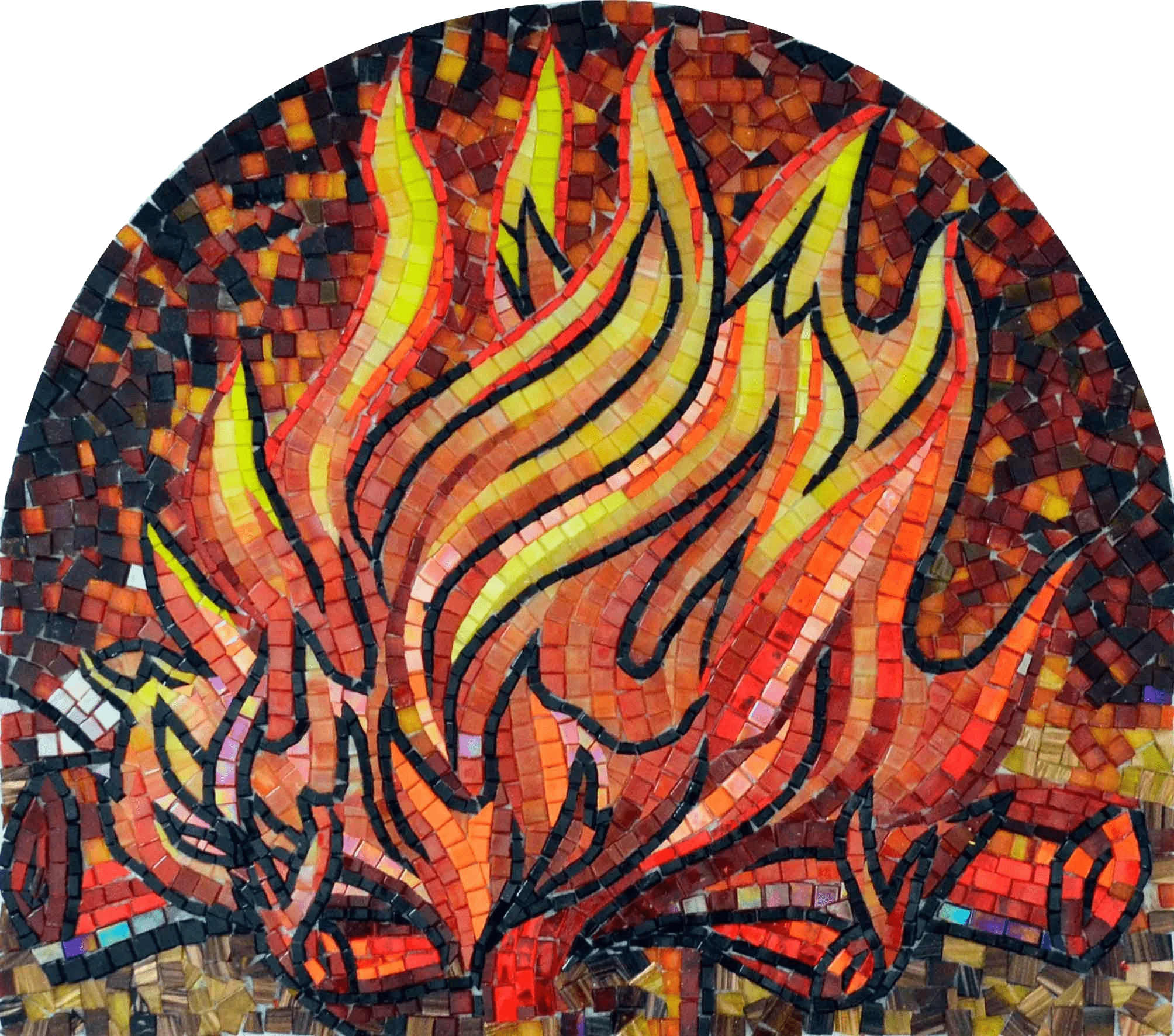 Campfire - Glass Mosaic Vibrant Firelight Flames Artwork - Mesh Backing