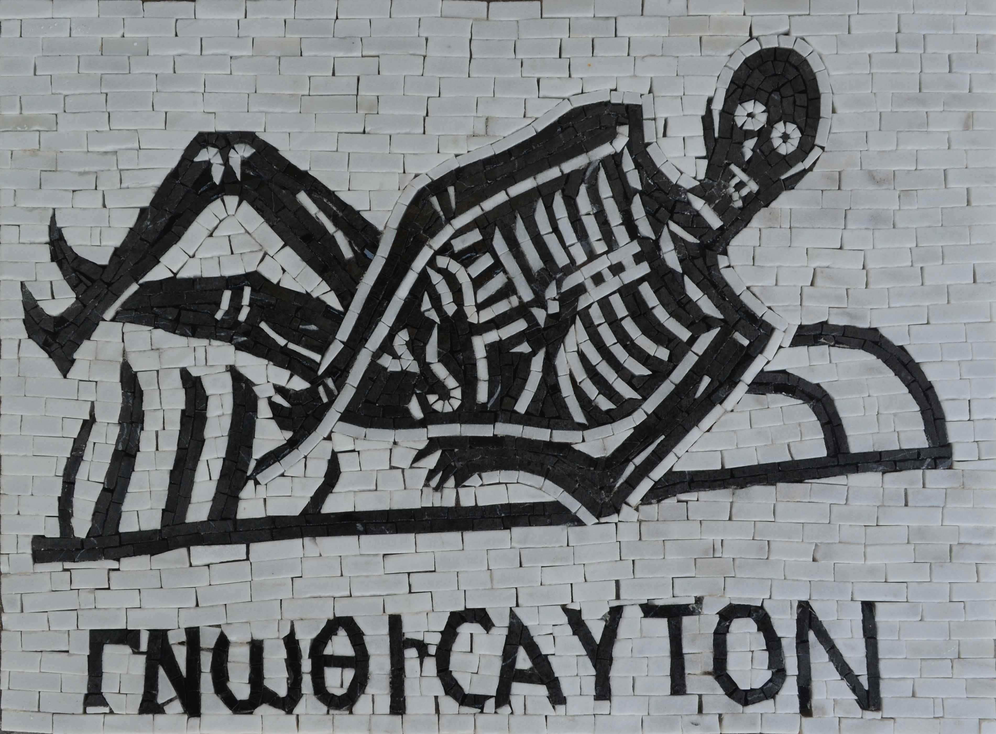 Reclining Skeleton Figure - Mosaic Reproduction Monochromatic Gothic Art - Mesh Backing