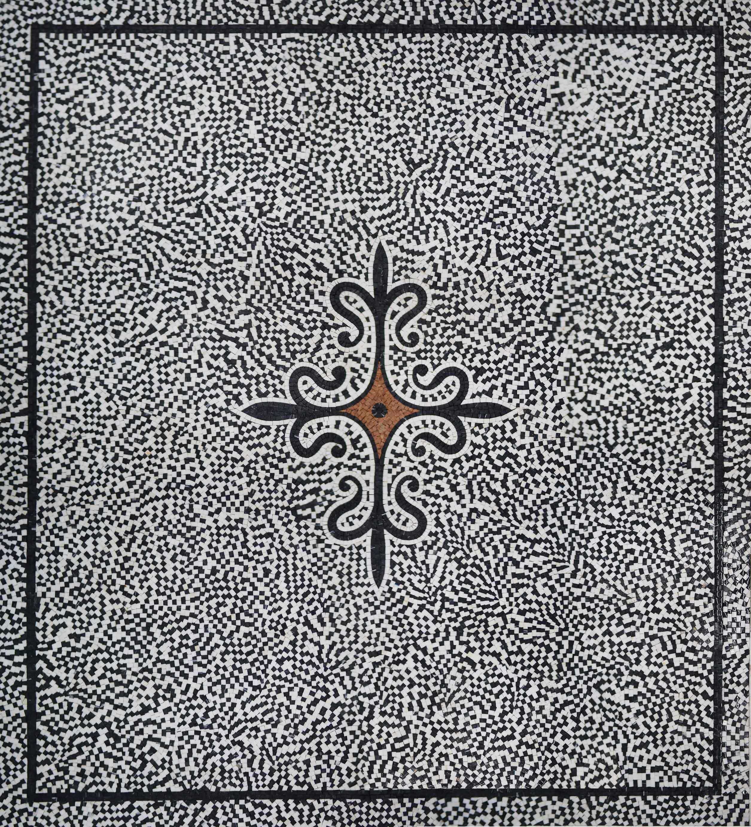 Floral Cross Motif - Mosaic Flower Patterns Geometric Floor Pattern - Mesh Backing