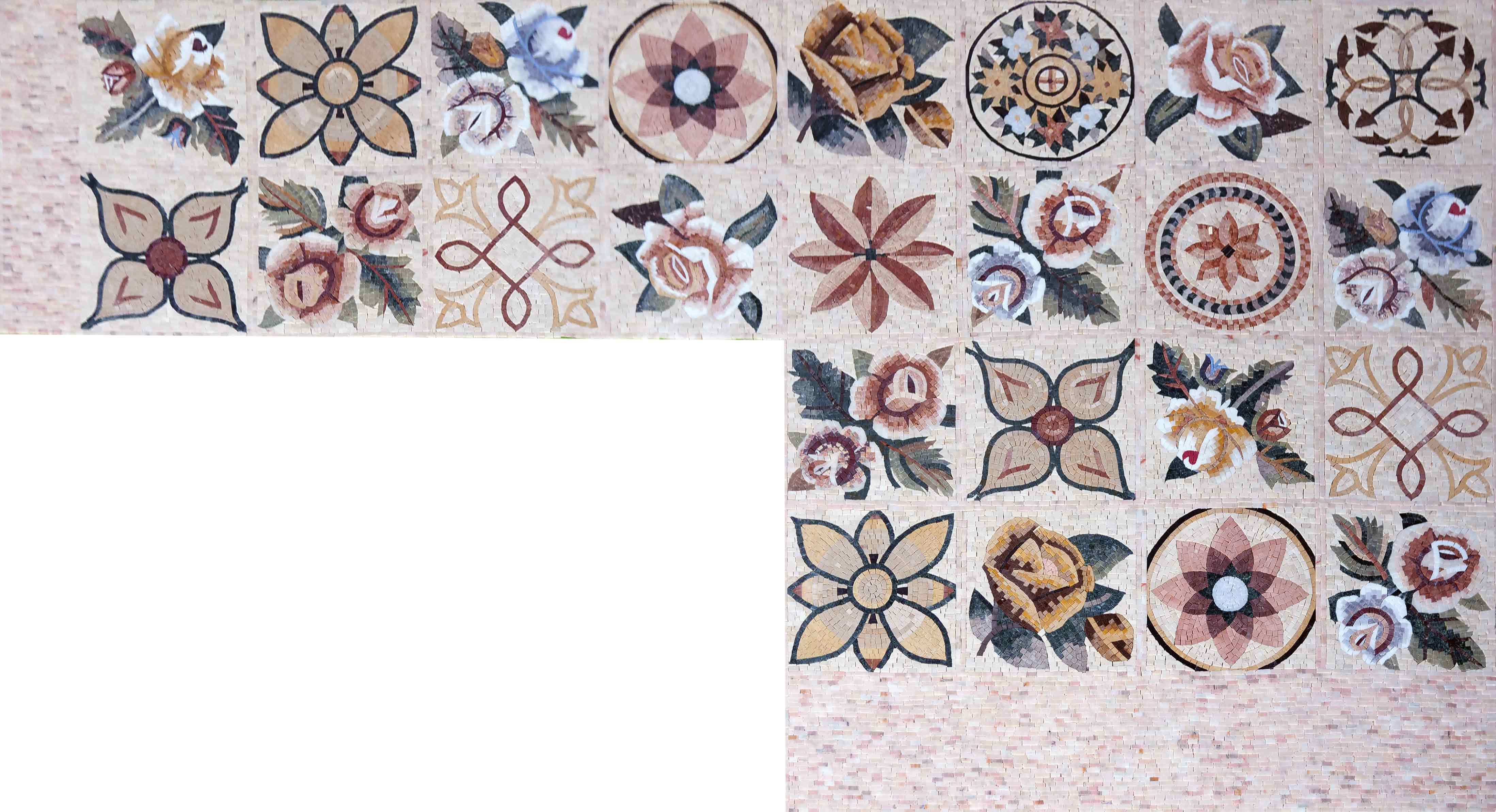 Geometric Pattern - Marble Mosaic Mural Handcrafted Floor Panel - Mesh Backing