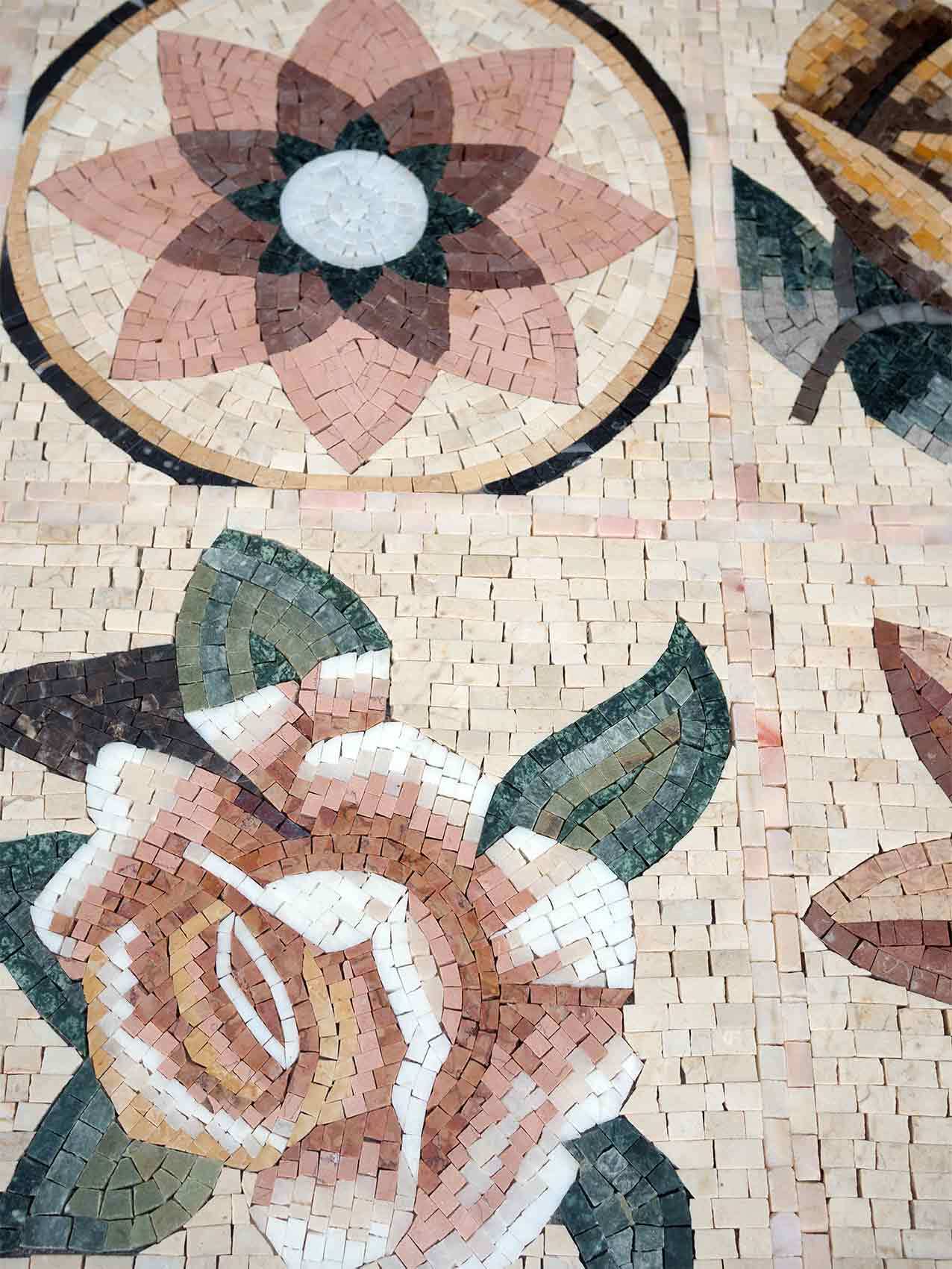 Geometric Pattern - Marble Mosaic Mural Handcrafted Floor Panel - Mesh Backing - Image 2