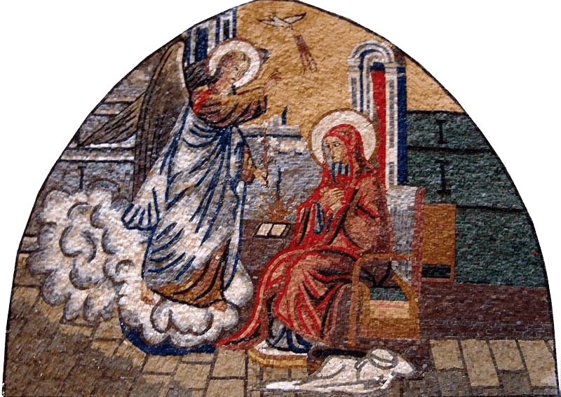 Annunciation Virgin Mary Arc Shaped - Marble Mosaic - Mesh Backing