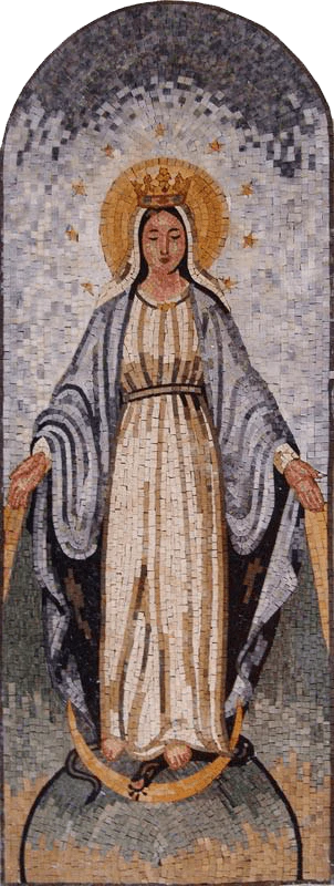 Arched Mural Virgin Mary - Marble Mosaic - Mesh Backing