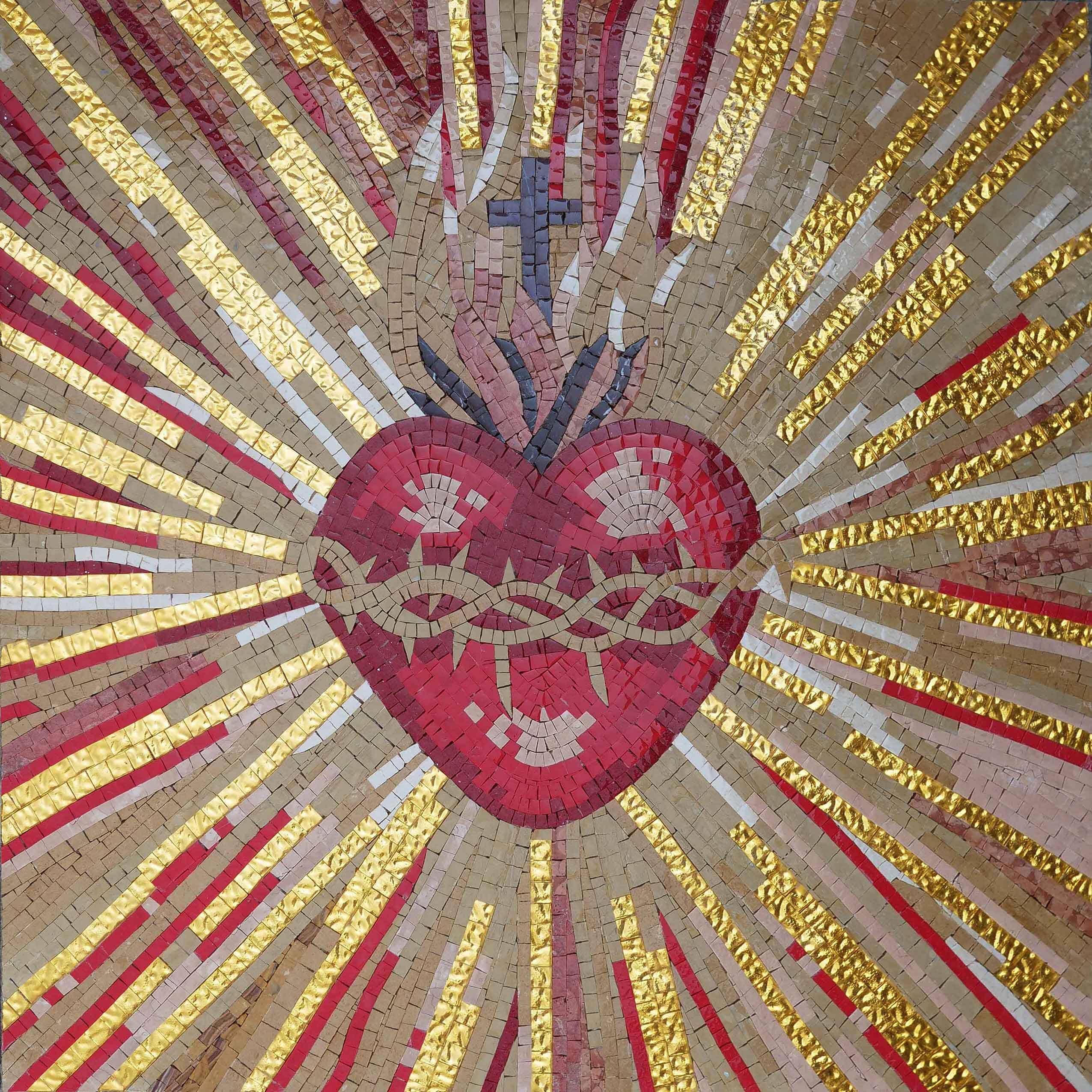 Sacred Heart Motif Christian Art - Interior Design Mosaic - Mesh Backing