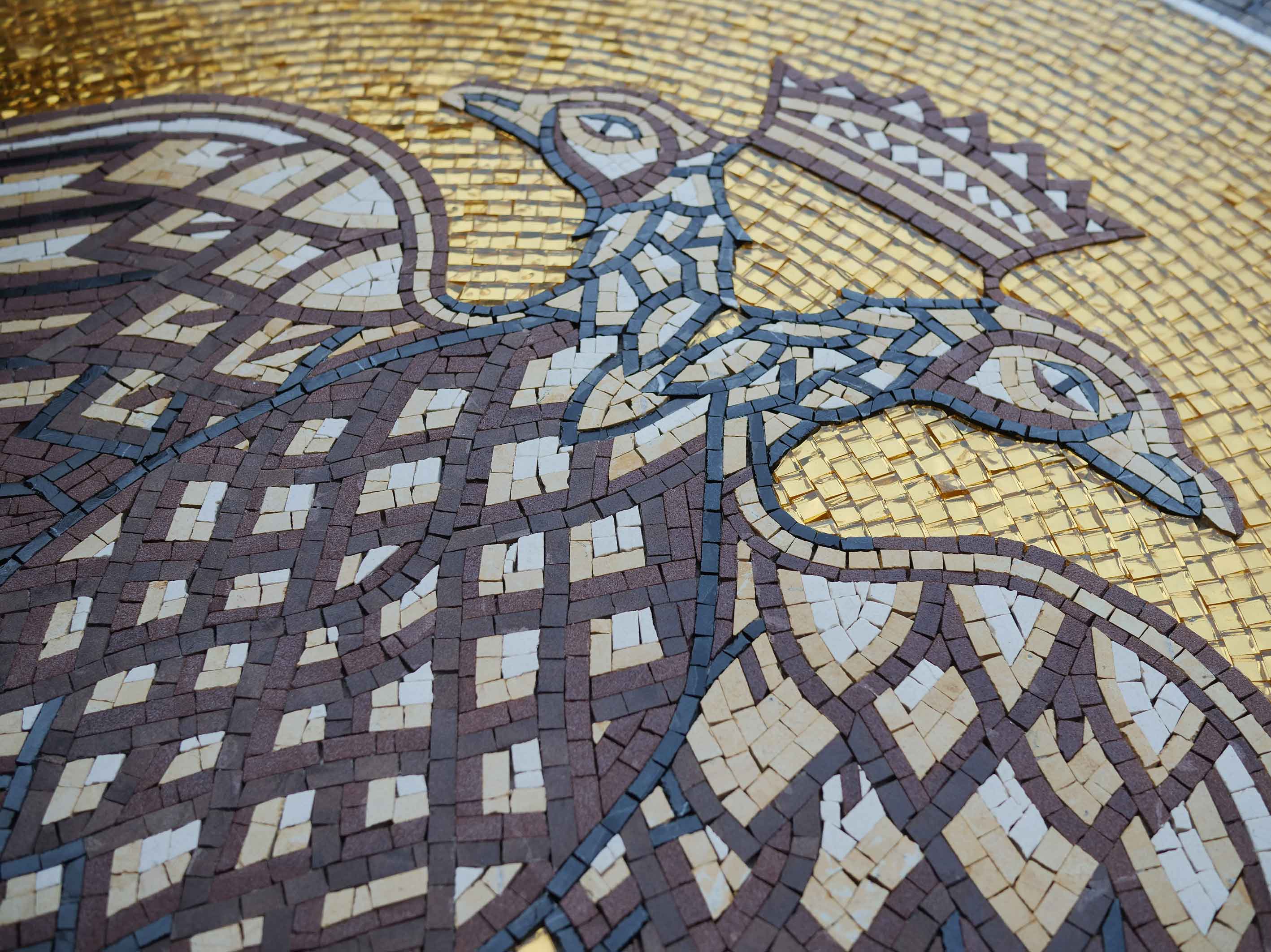 Double Headed Eagle Motif - Glass Mosaico Mosaic Custom Artwork Medallion - Mesh Backing - Image 2