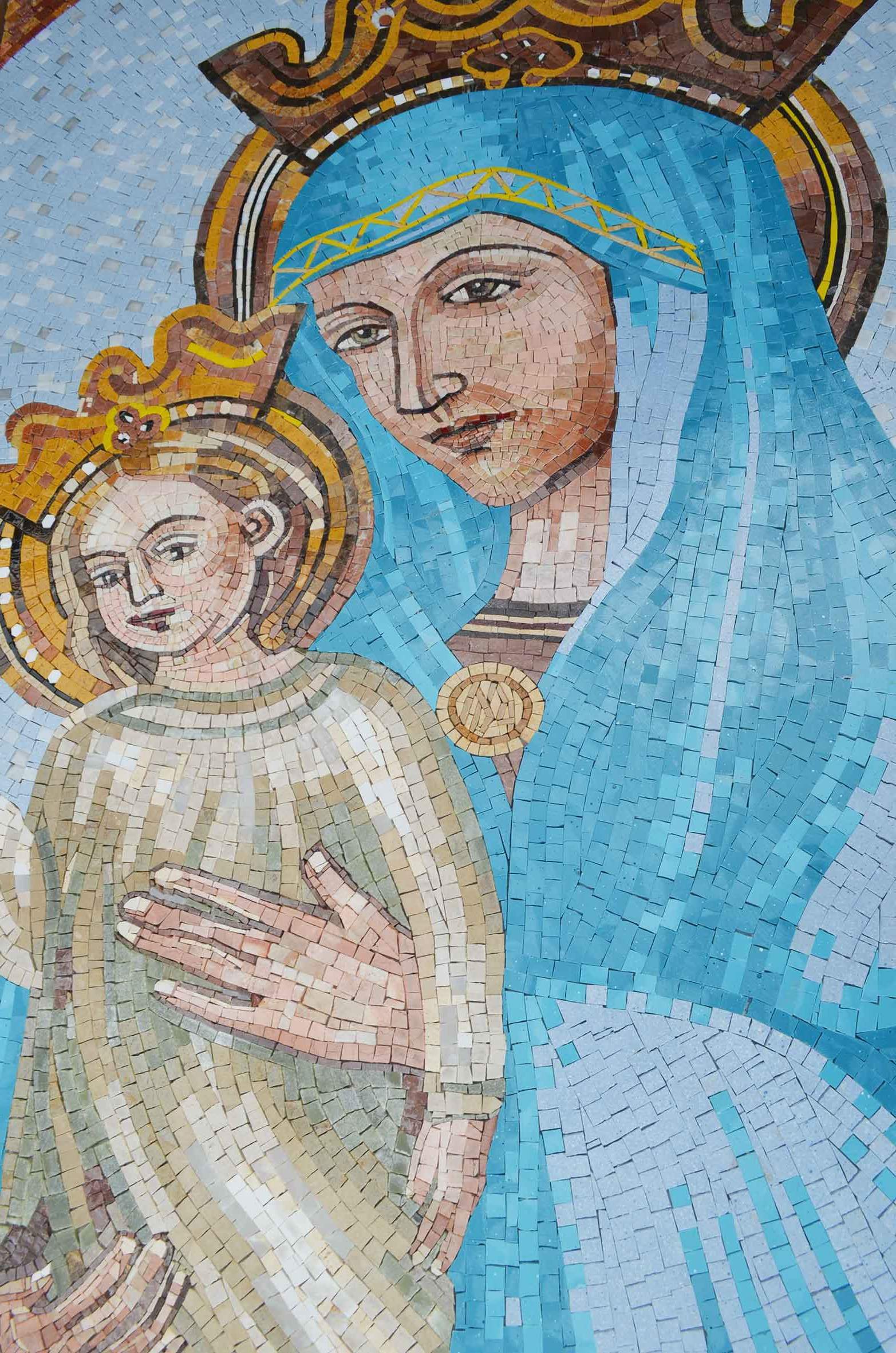 Jesus And Mary Icon - Marble Mosaic Flower Patterns - Mesh Backing - Image 2