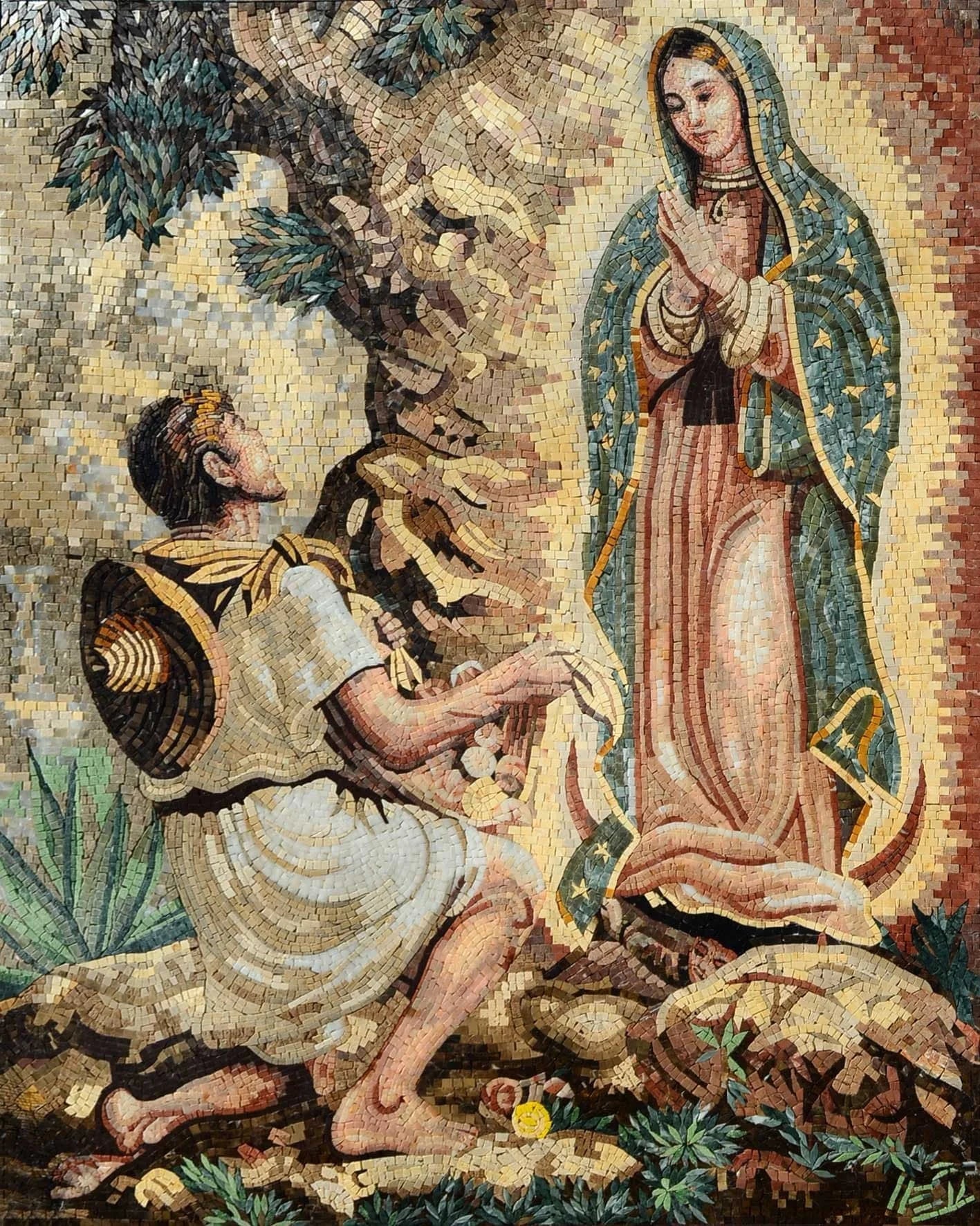 Apparition The Lady Guadalupe - Marble Mosaic - Mesh Backing
