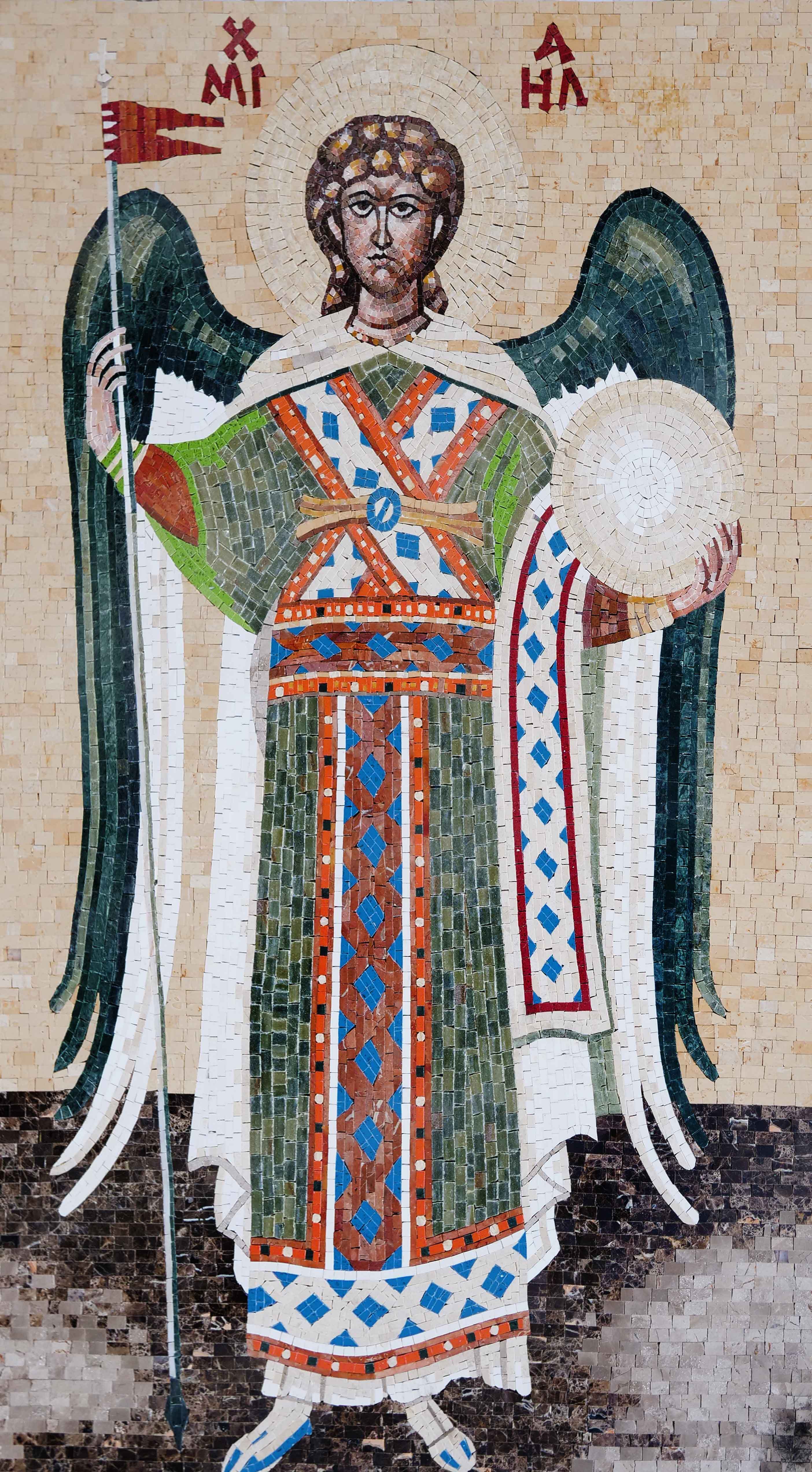 Saint Michael Figure - Contemporary Tile Murals Mosaic Religious Art - Mesh Backing