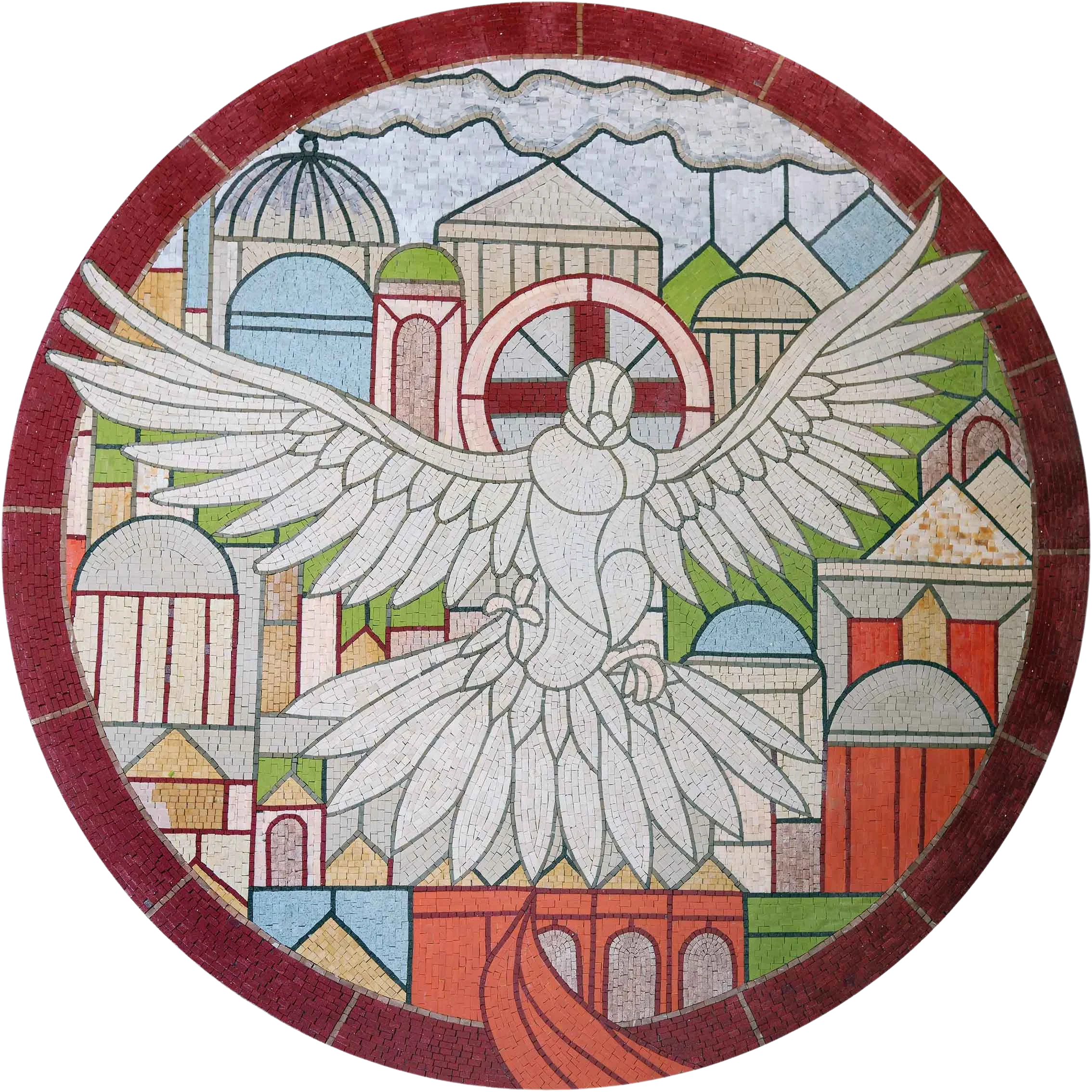 Dove Over Cityscape - Tile Patterns Mosaic Art - Mesh Backing