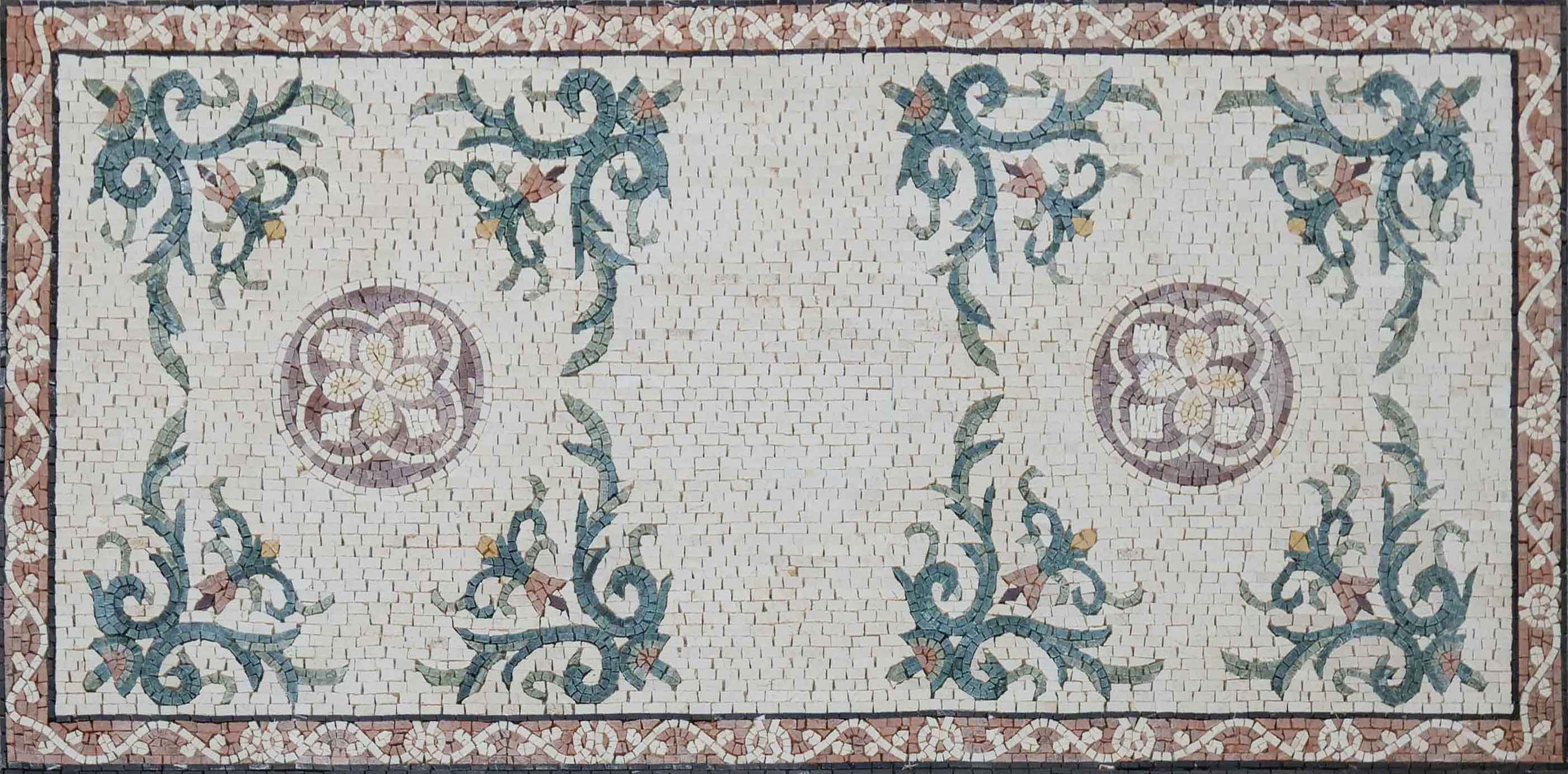 Ornate Vine Pattern - Marble Tiger Mosaic Floral Rug - Mesh Backing