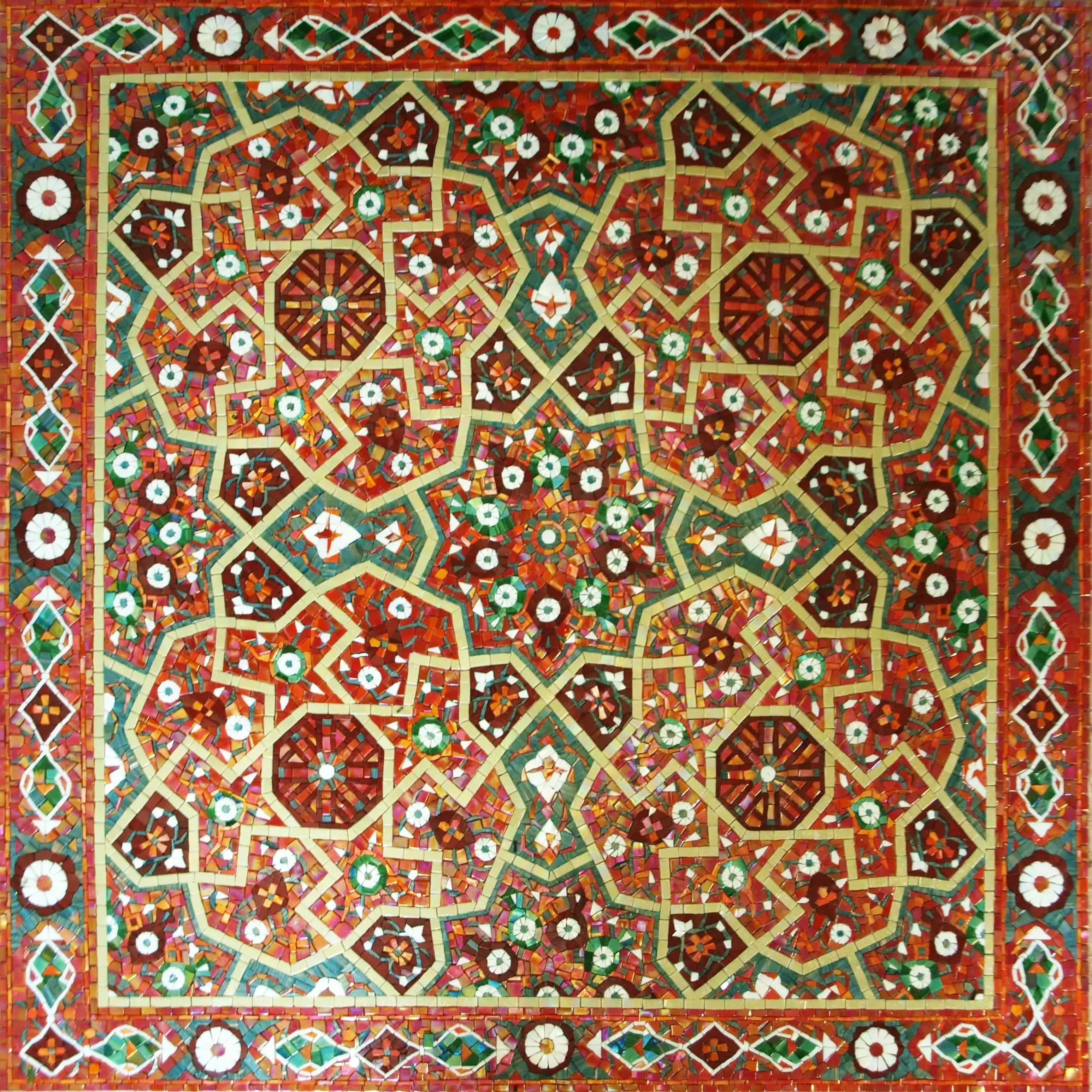 Ornate Star Pattern - Glass Mosaic Flower Patterns All Time Favorite Rug - Mesh Backing
