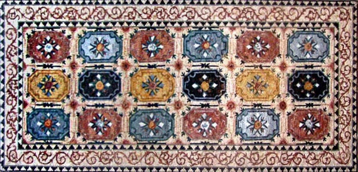Enchanting Floral Design - Marble Mosaic Arabesque Botanical - Mesh Backing