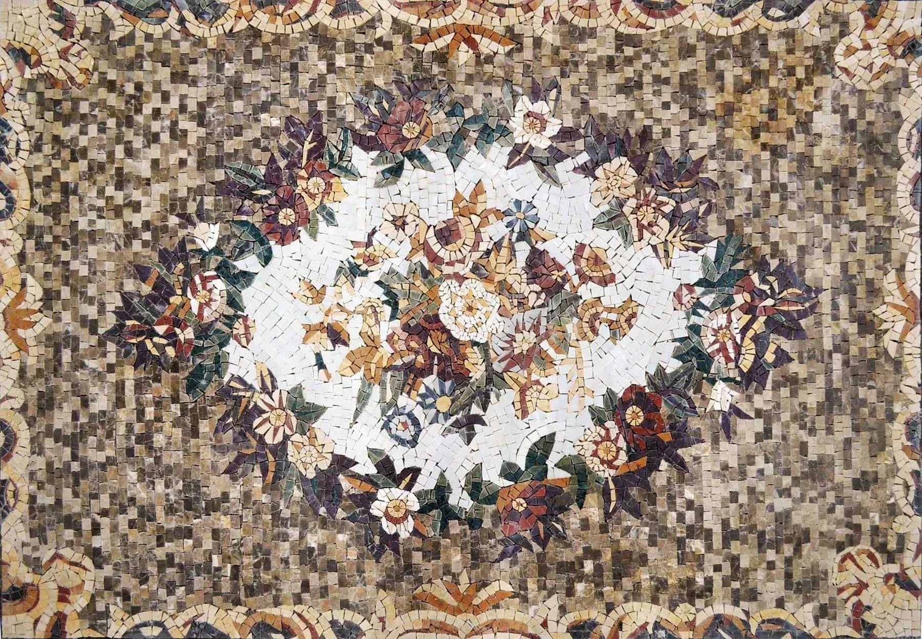 Enchanting Floral Bloom - Marble Mosaic Rug - Mesh Backing