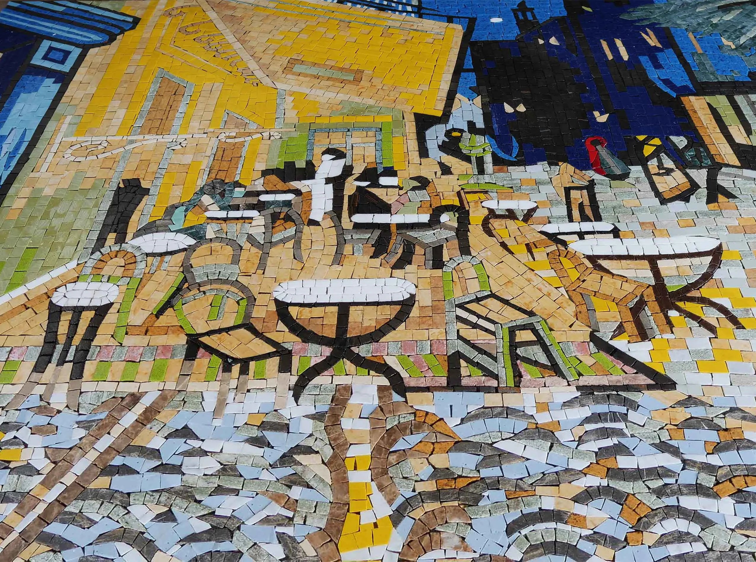 Cafe Scene - Marble Pool Mosaic Art Reproduction - Mesh Backing - Image 2