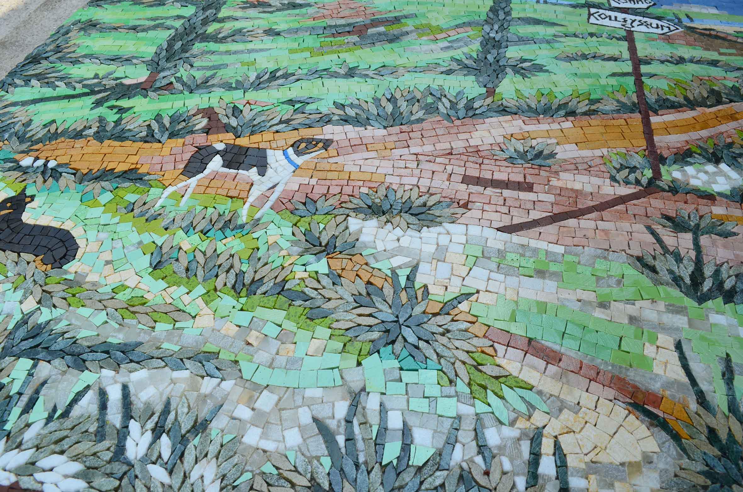 Dogs Landscape Geometric Wall Art - Marble Mosaic Fish - Mesh Backing - Image 2
