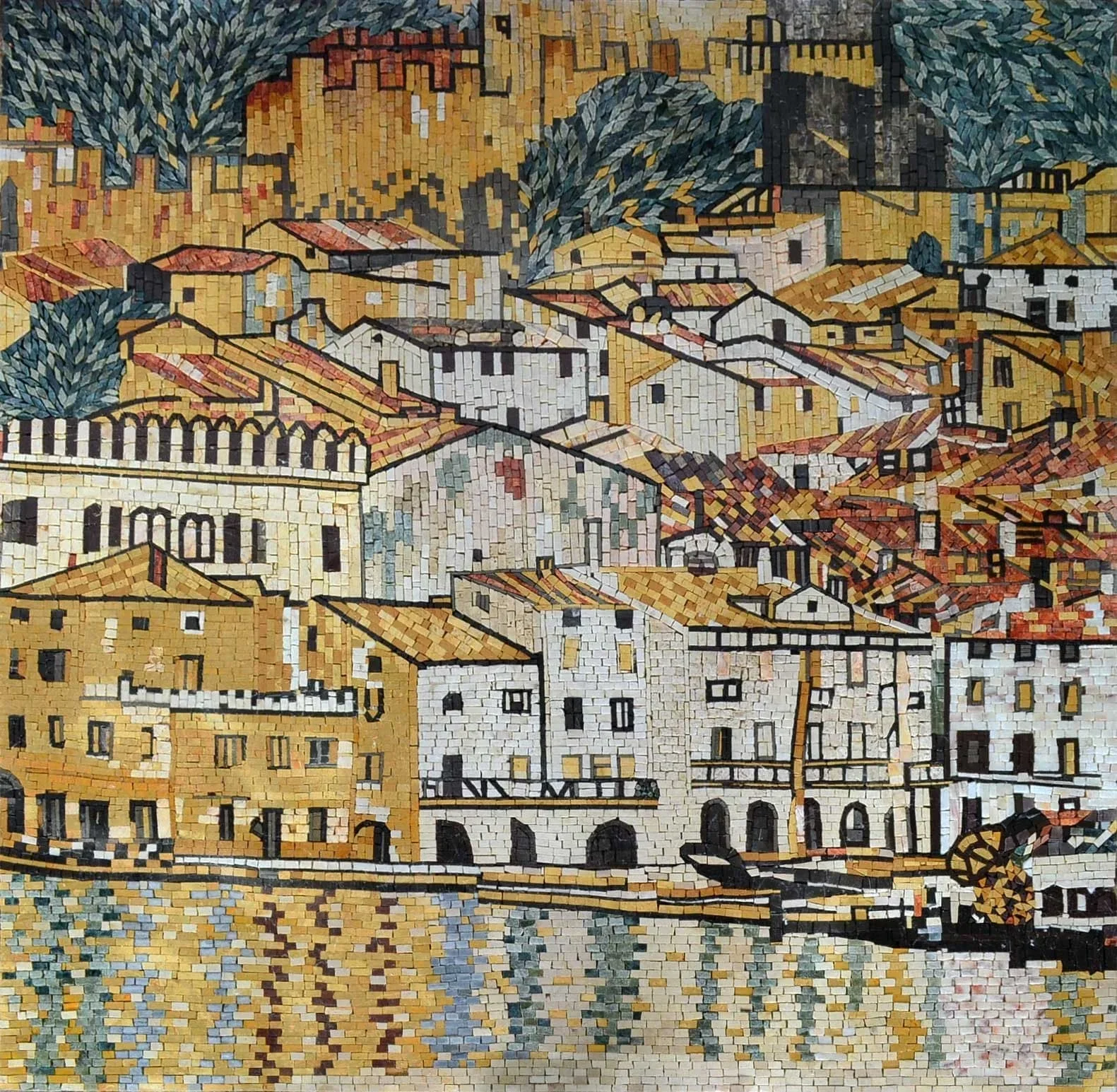 Coastal Townscape - Marble Mosaic Reproduction - Mesh Backing