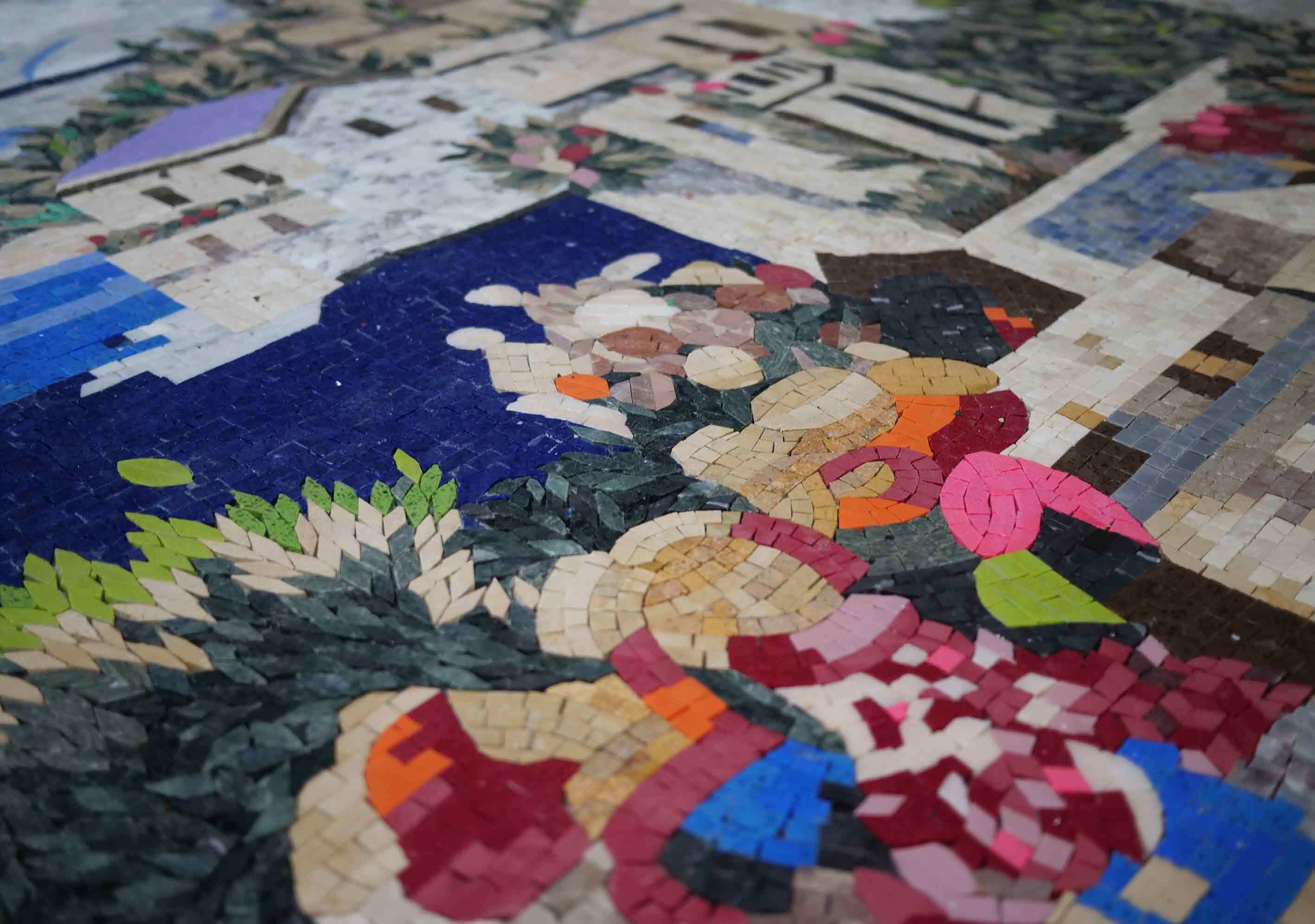 Patterned Village Scene - Impressionist Mosaic Landscape - Mesh Backing - Image 2