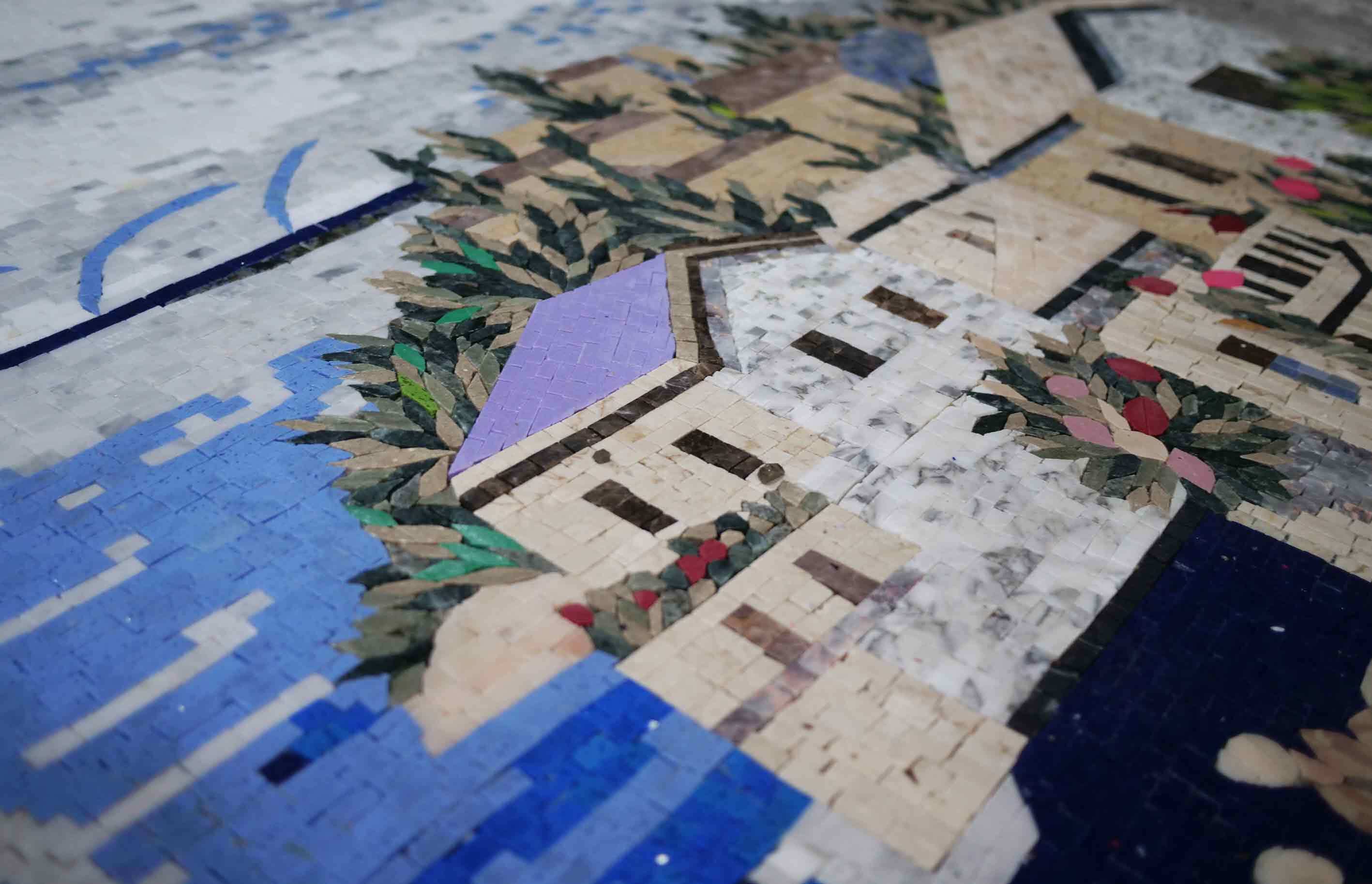 Patterned Village Scene - Impressionist Mosaic Landscape - Mesh Backing - Image 3