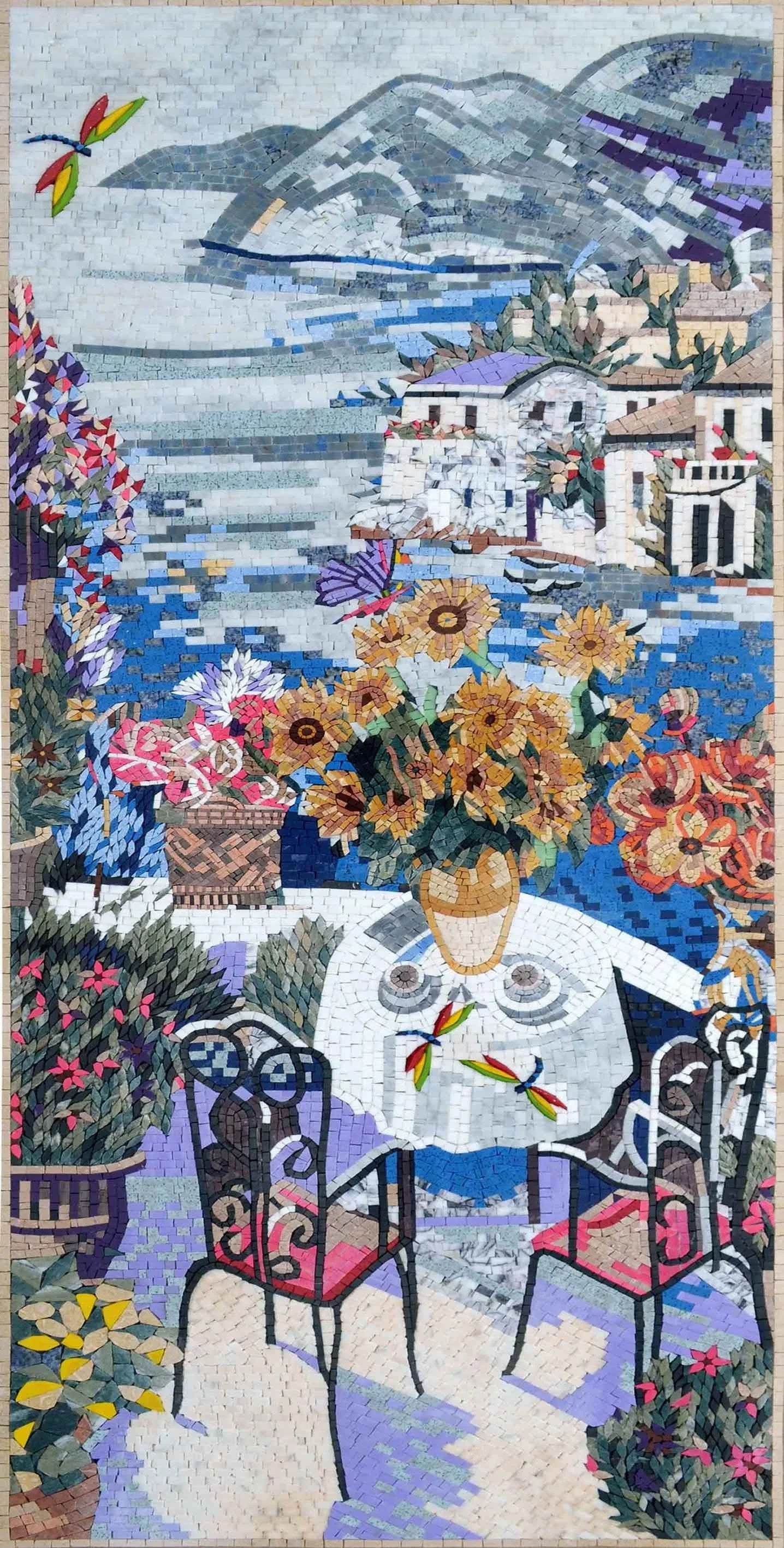 Msa Floral Still Life - Marble Custom Kitchen Backsplash Mosaic Art - Mesh Backing