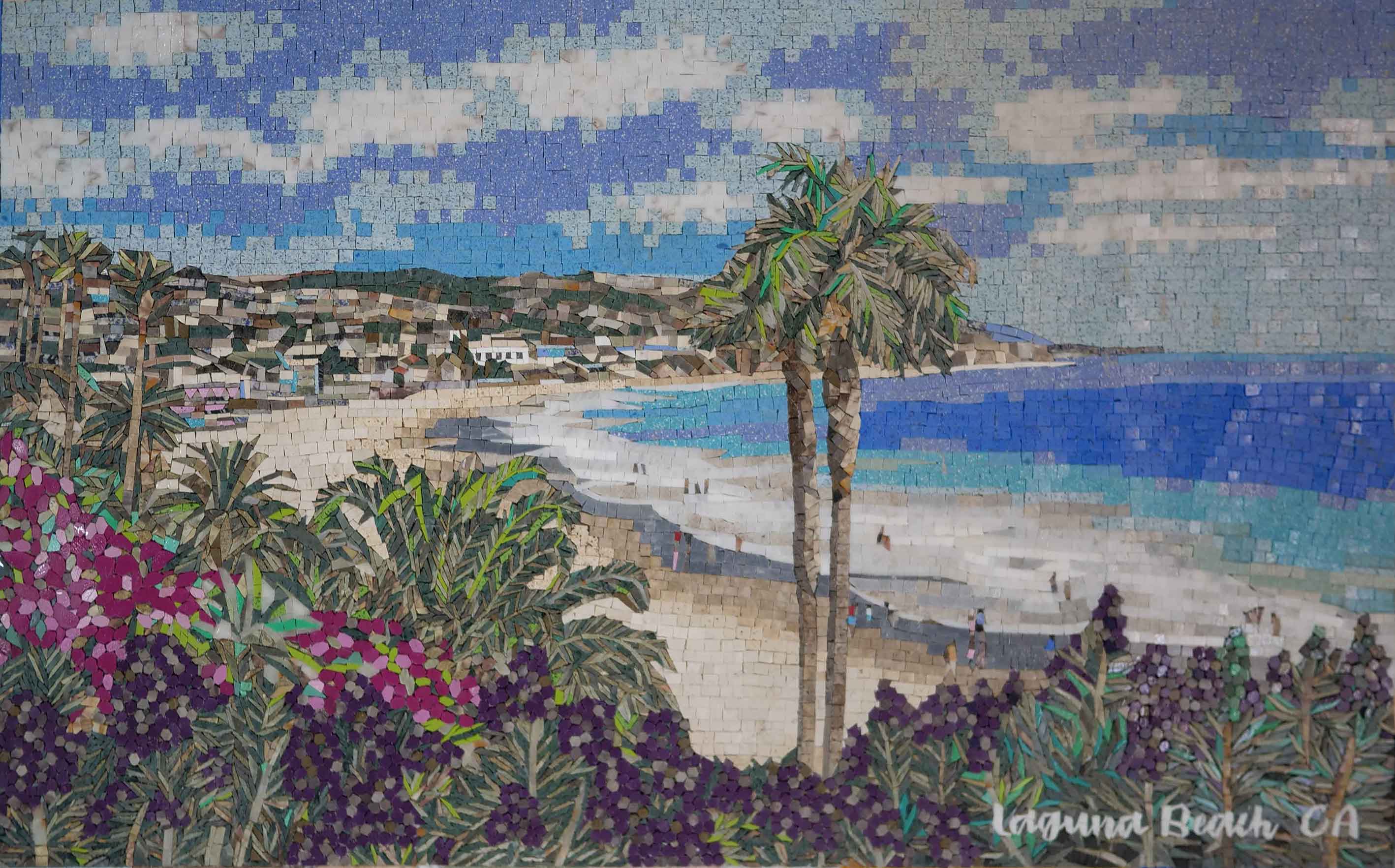 Geometric Beach Scene - Roman Mosaic Reproductions Art - Mesh Backing
