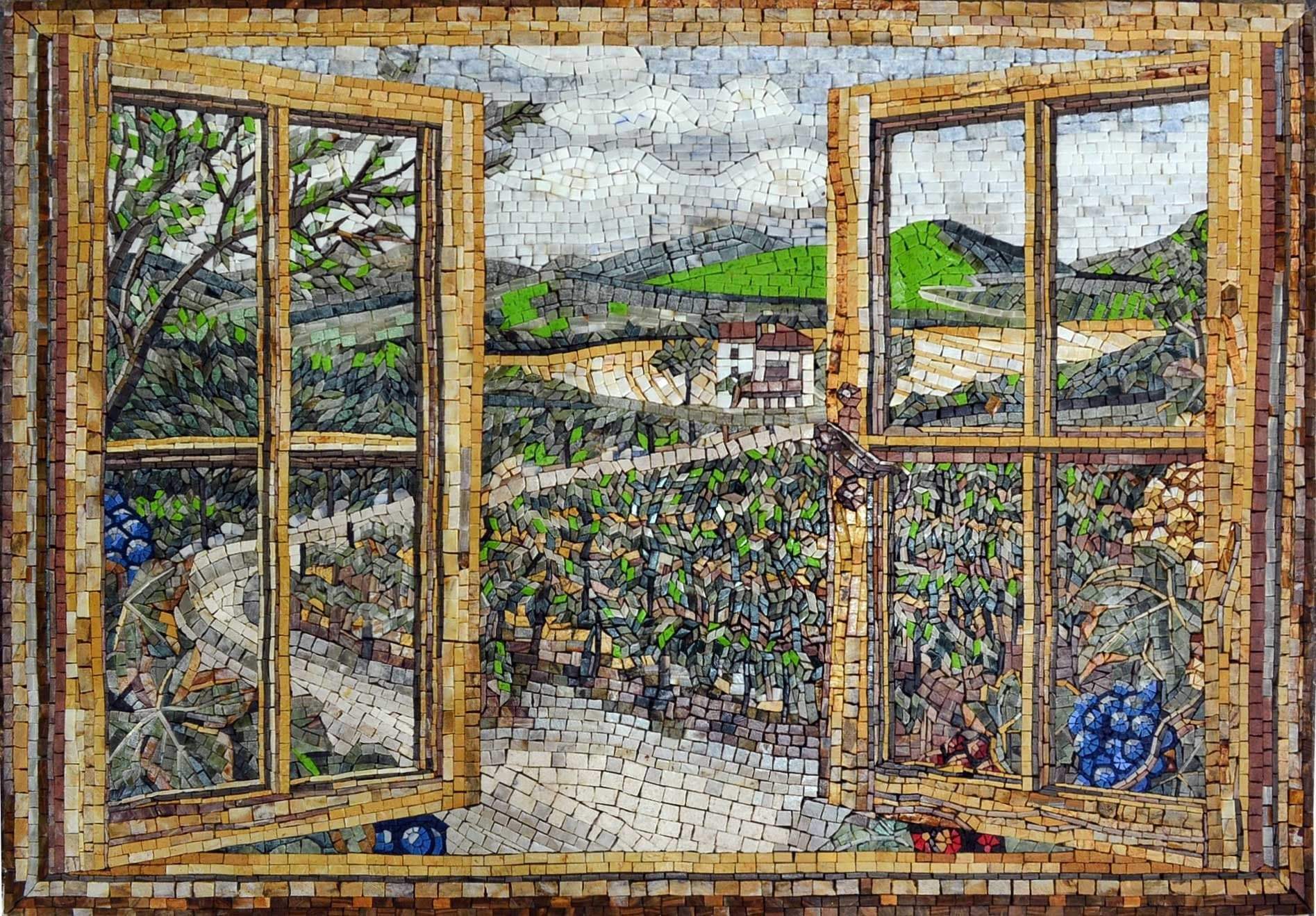 Open Window View - Abstract Mosaic Scenery - Mesh Backing