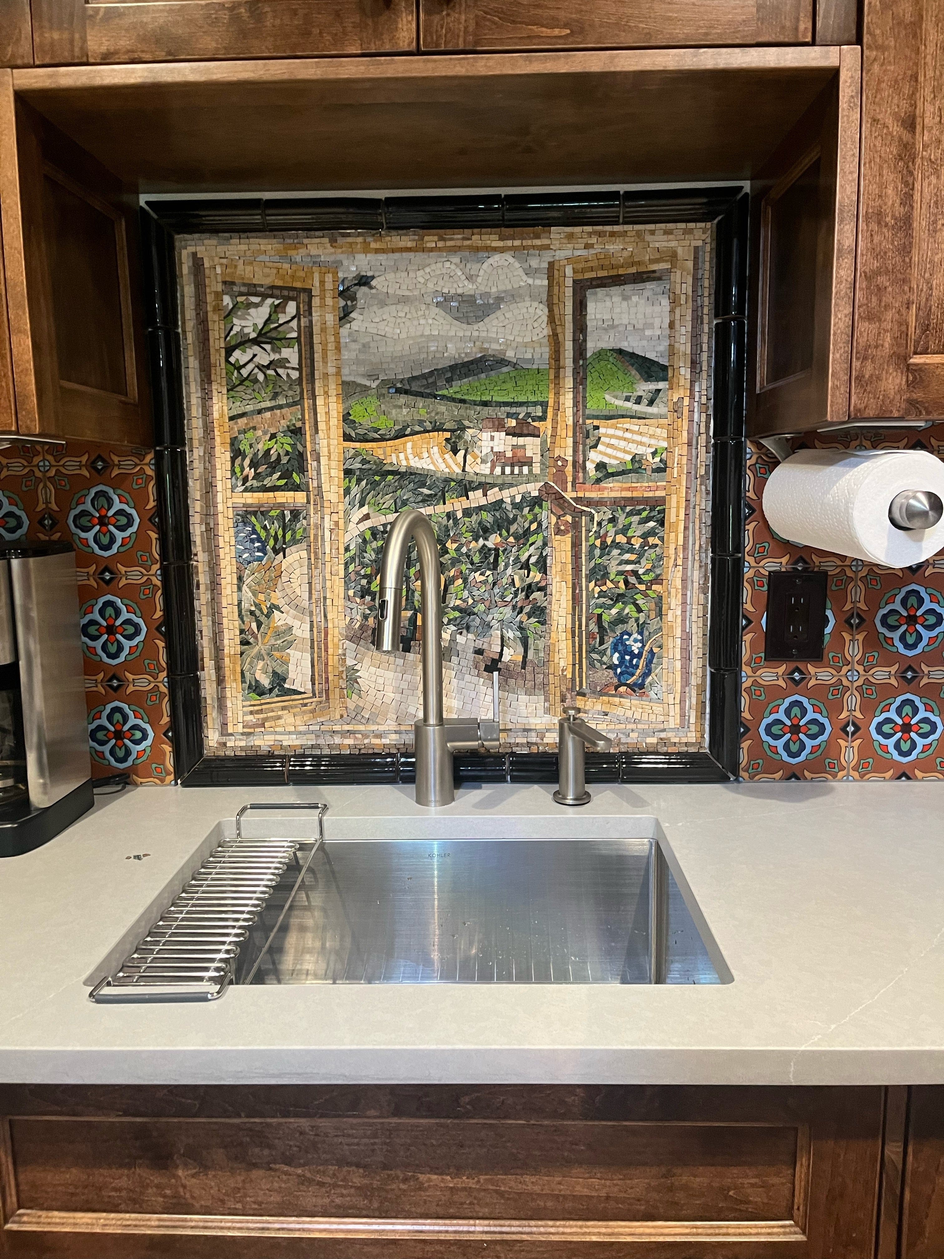 Open Window View - Abstract Mosaic Scenery - Mesh Backing - Image 2