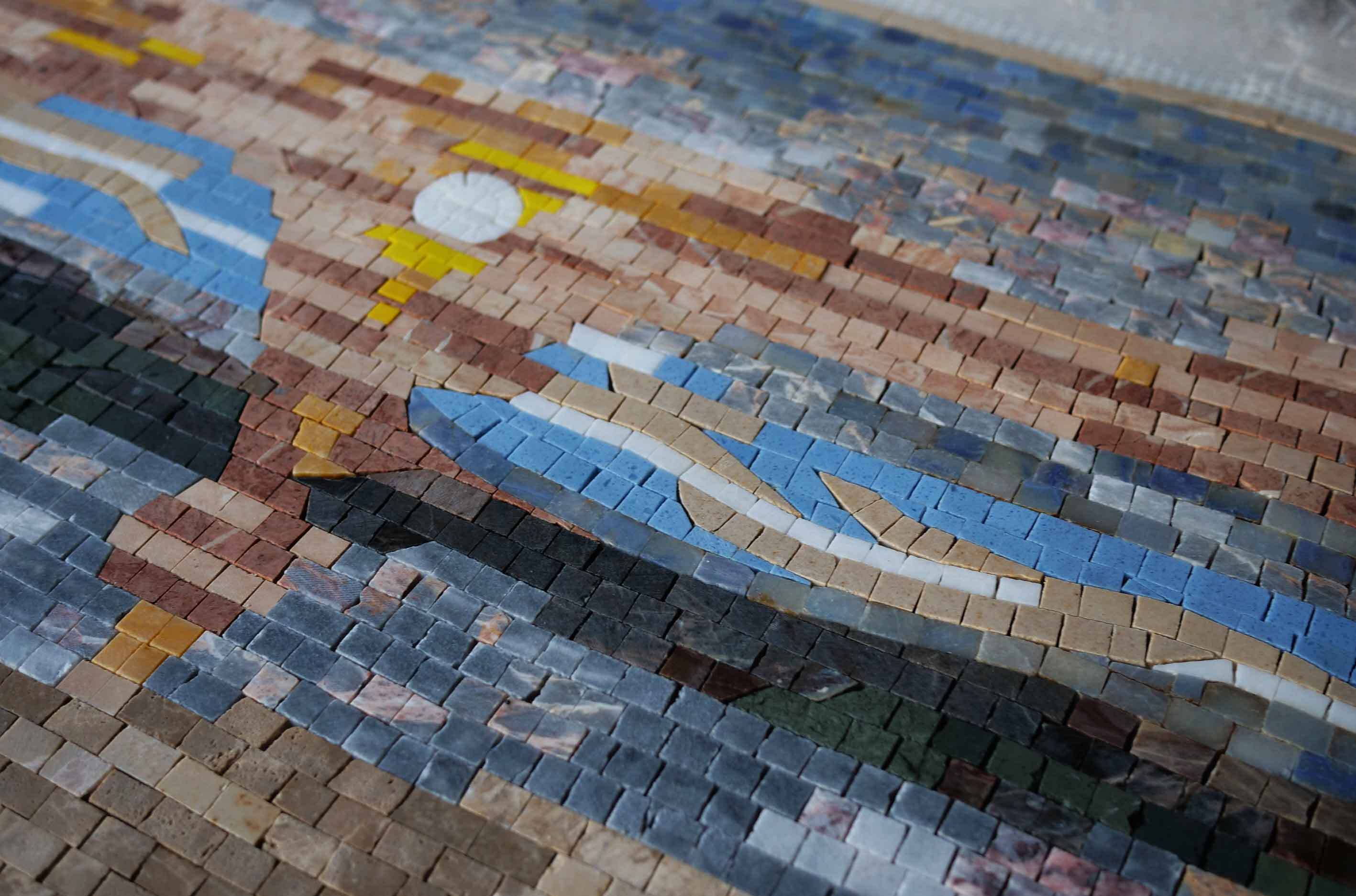 Geometric Birds Scene - Mosaic Tile Designs Sunset Art - Mesh Backing - Image 2