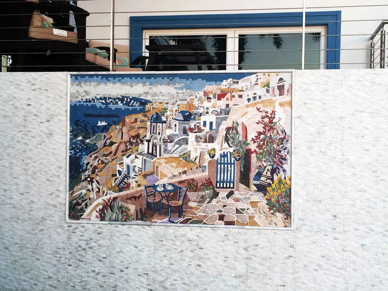Santorini Village Scene - Modern Mosaic Handmade - Mesh Backing - Image 2